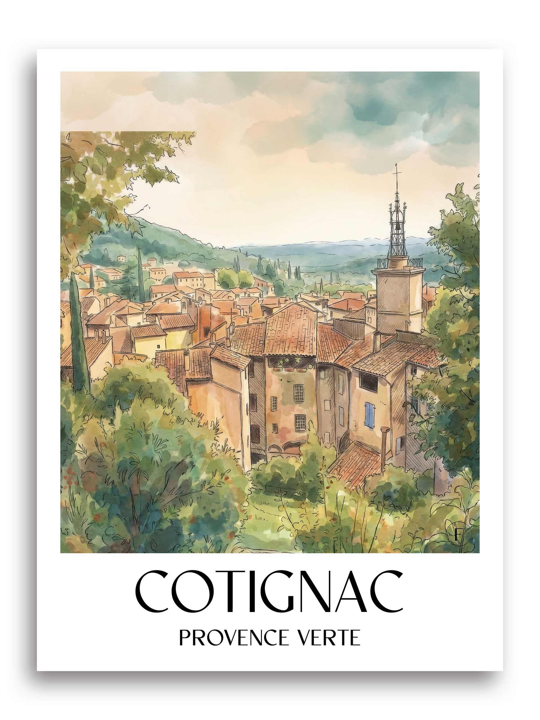 cotignac-provence-verte-frankreich-poster-aquarell