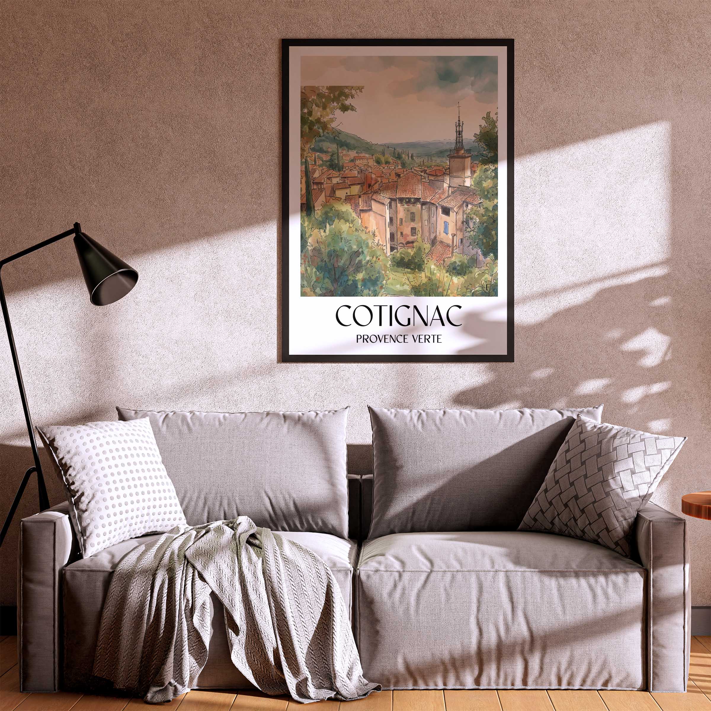 cotignac-provence-verte-frankreich-poster-aquarell
