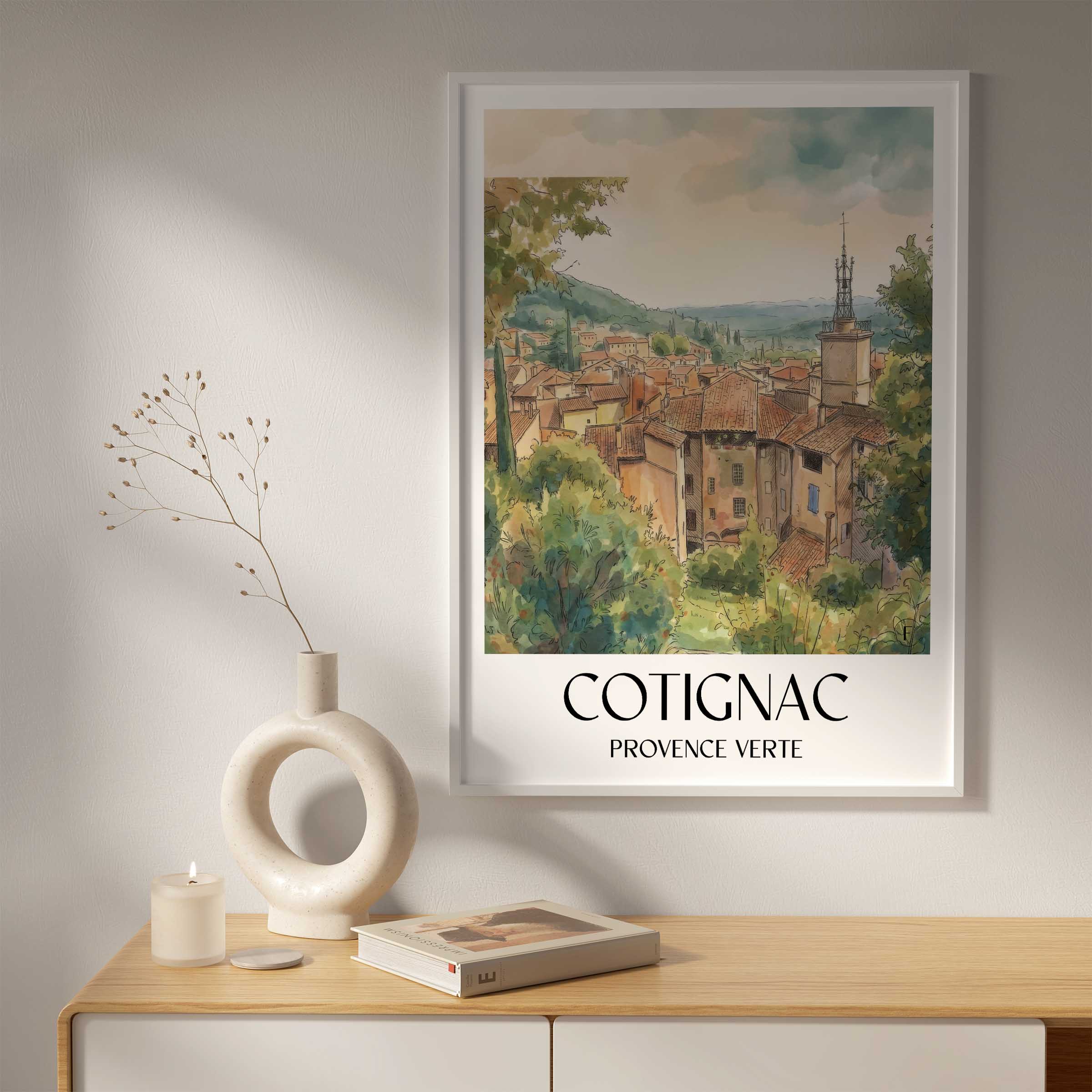 cotignac-provence-verte-frankreich-poster-aquarell