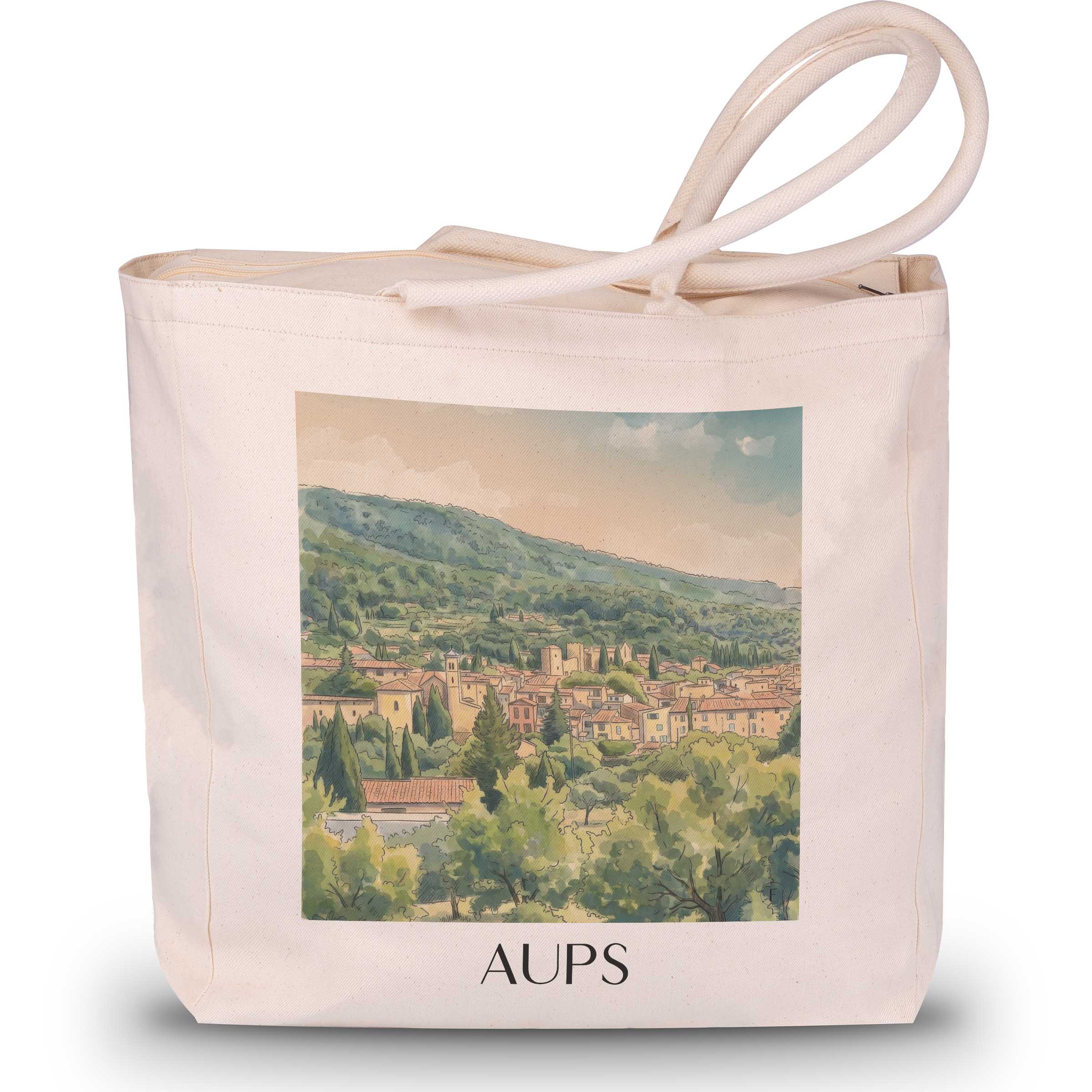Aups Shopping Tasche - Provence Verte - Frankreich Tote Bag - Einkaufstasche im Aquarell Stil