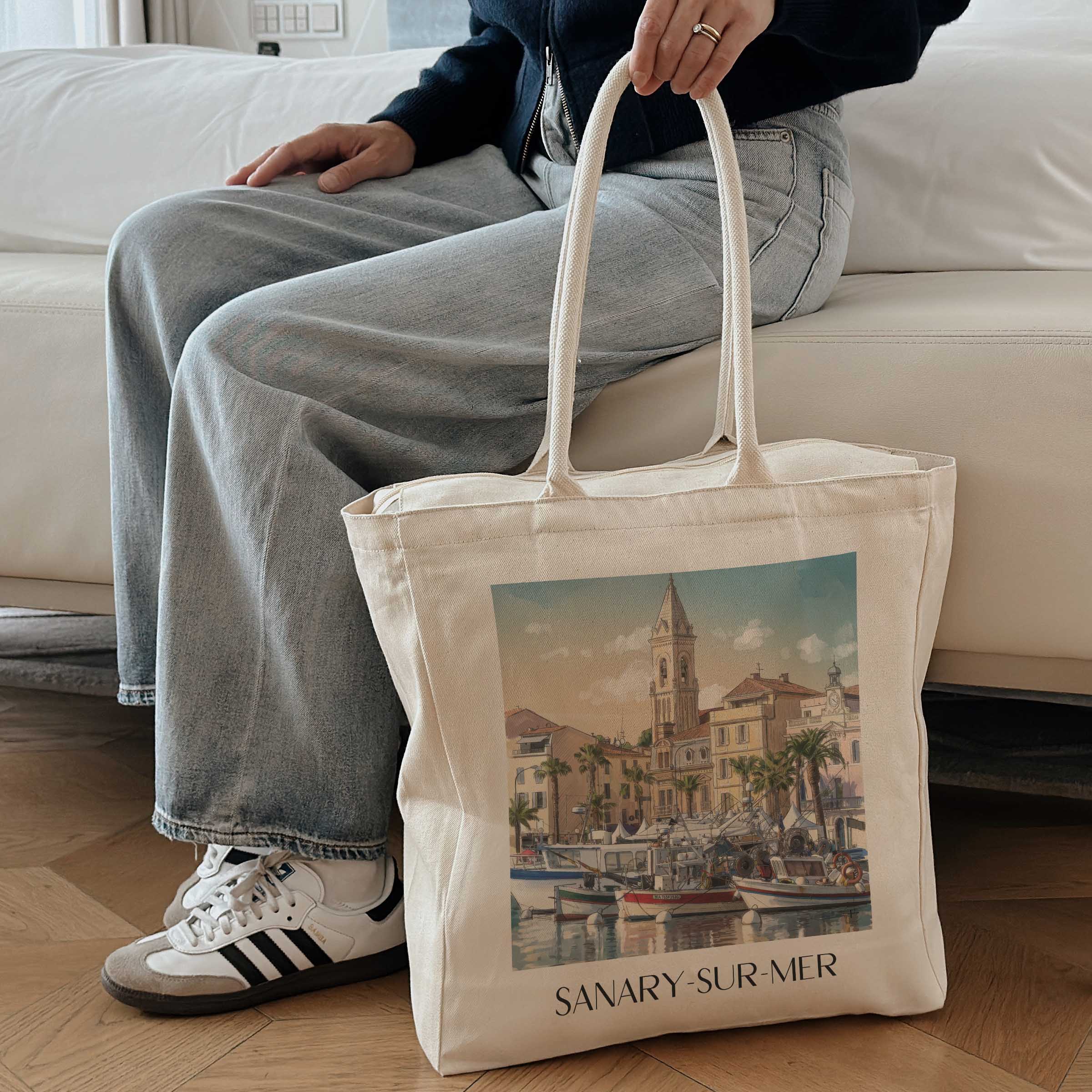 sanary-sur-mer-côte-provençale-frankreich-einkaufstasche-aquarell