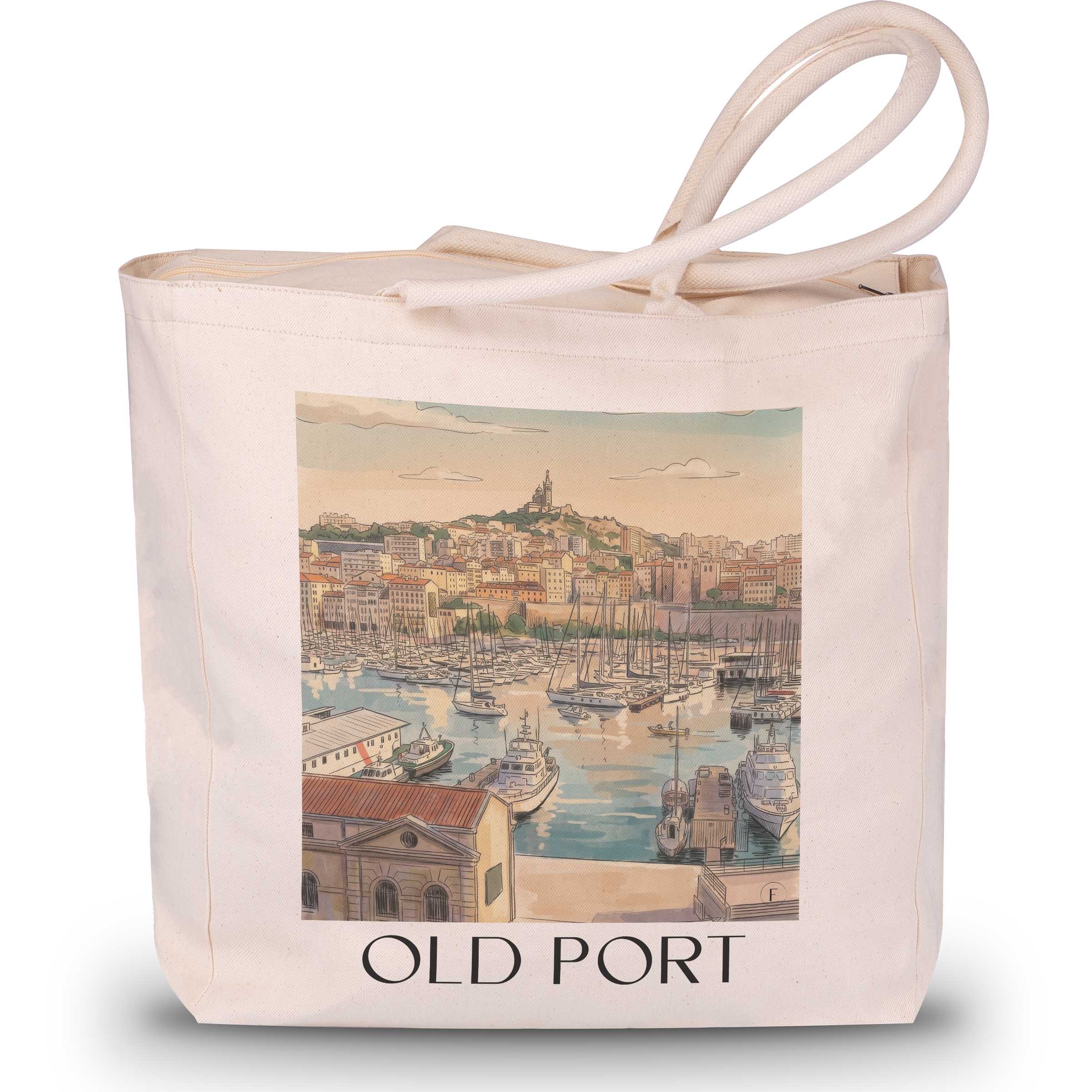 Vieux-Port Shopping Tasche - Marseille - Frankreich Tote Bag - Einkaufstasche im Aquarell Stil