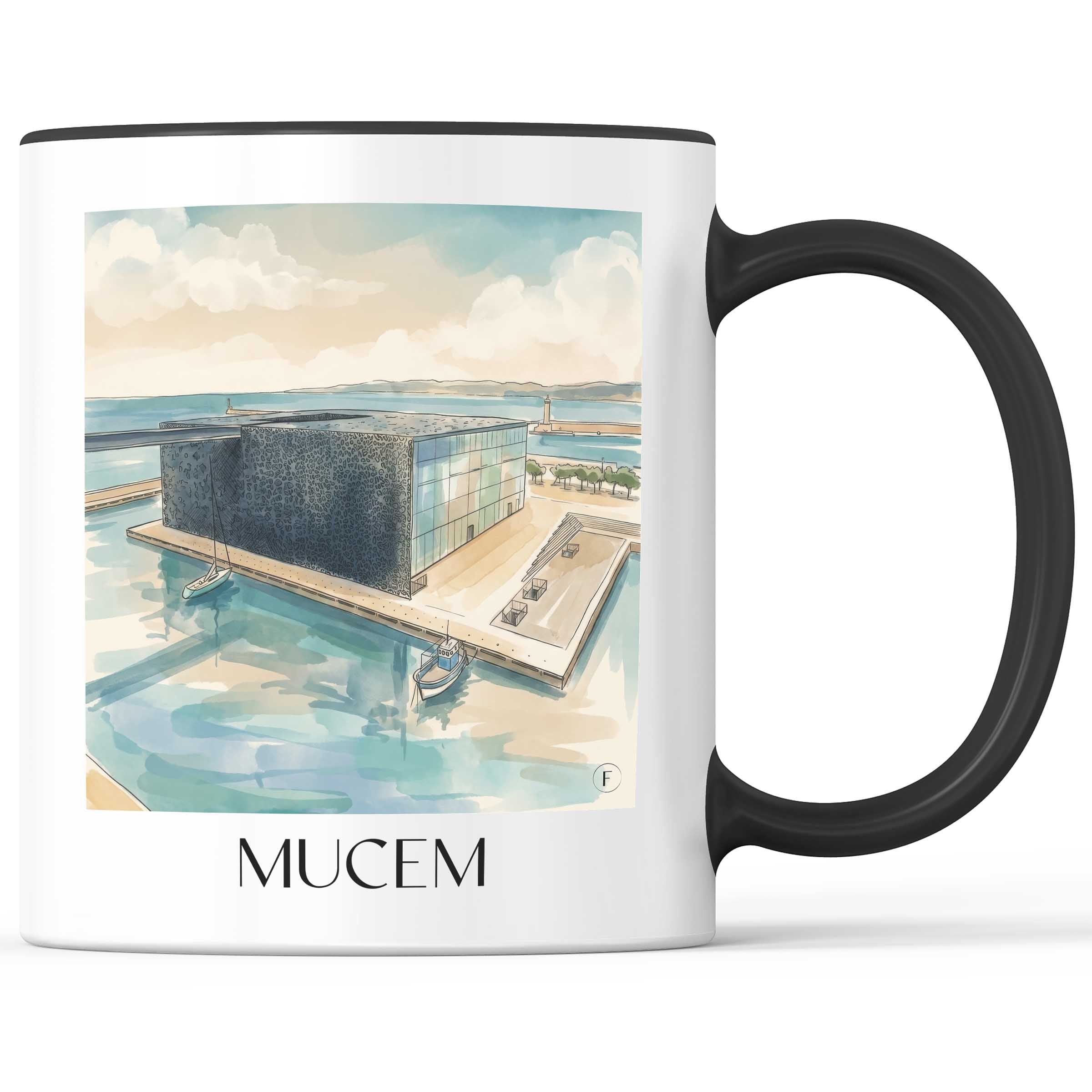 MuCEM Kaffeebecher - Marseille - Frankreich Becher - Kaffeetasse im Aquarell Stil