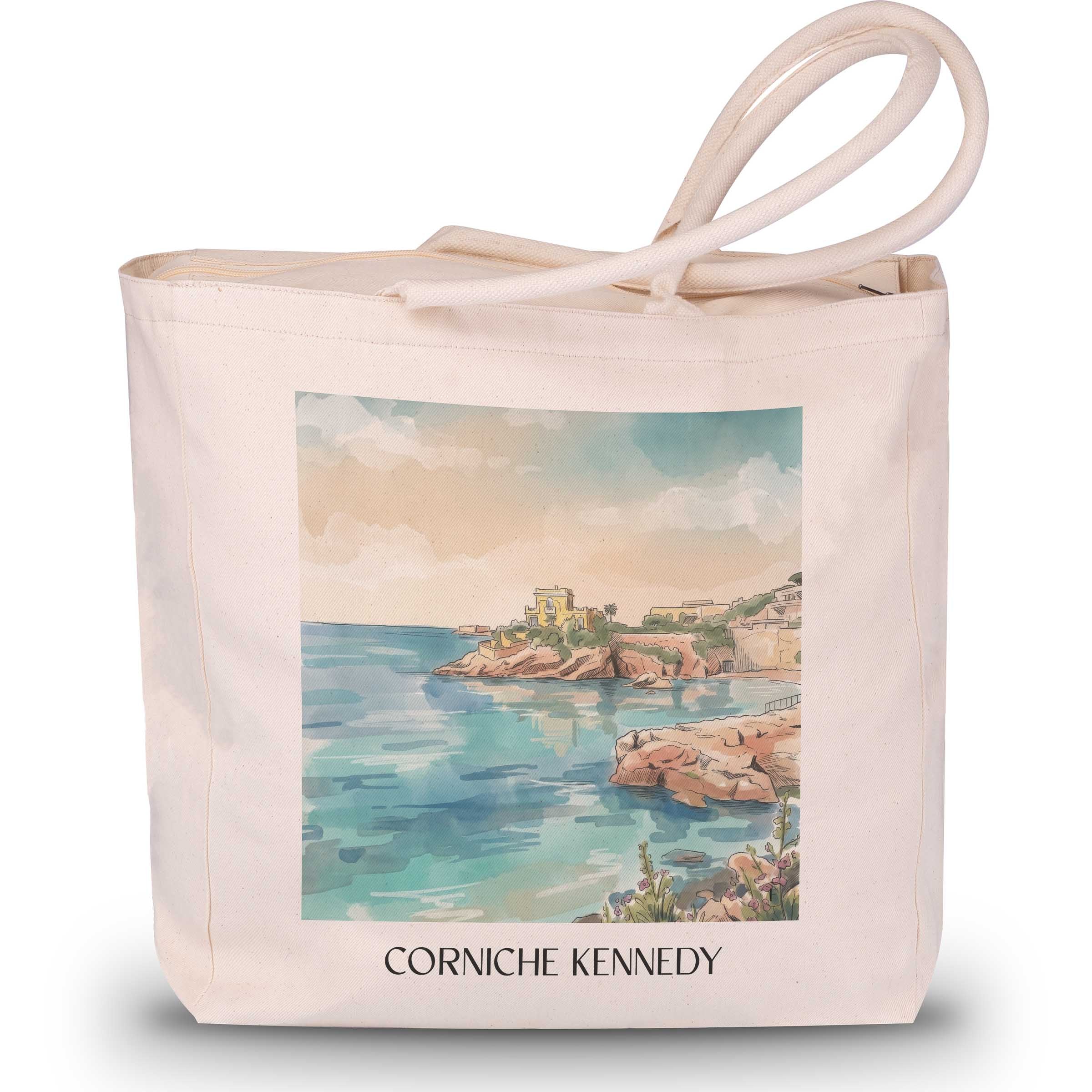 Corniche Kennedy Shopping Tasche - Marseille - Frankreich Tote Bag - Einkaufstasche im Aquarell Stil