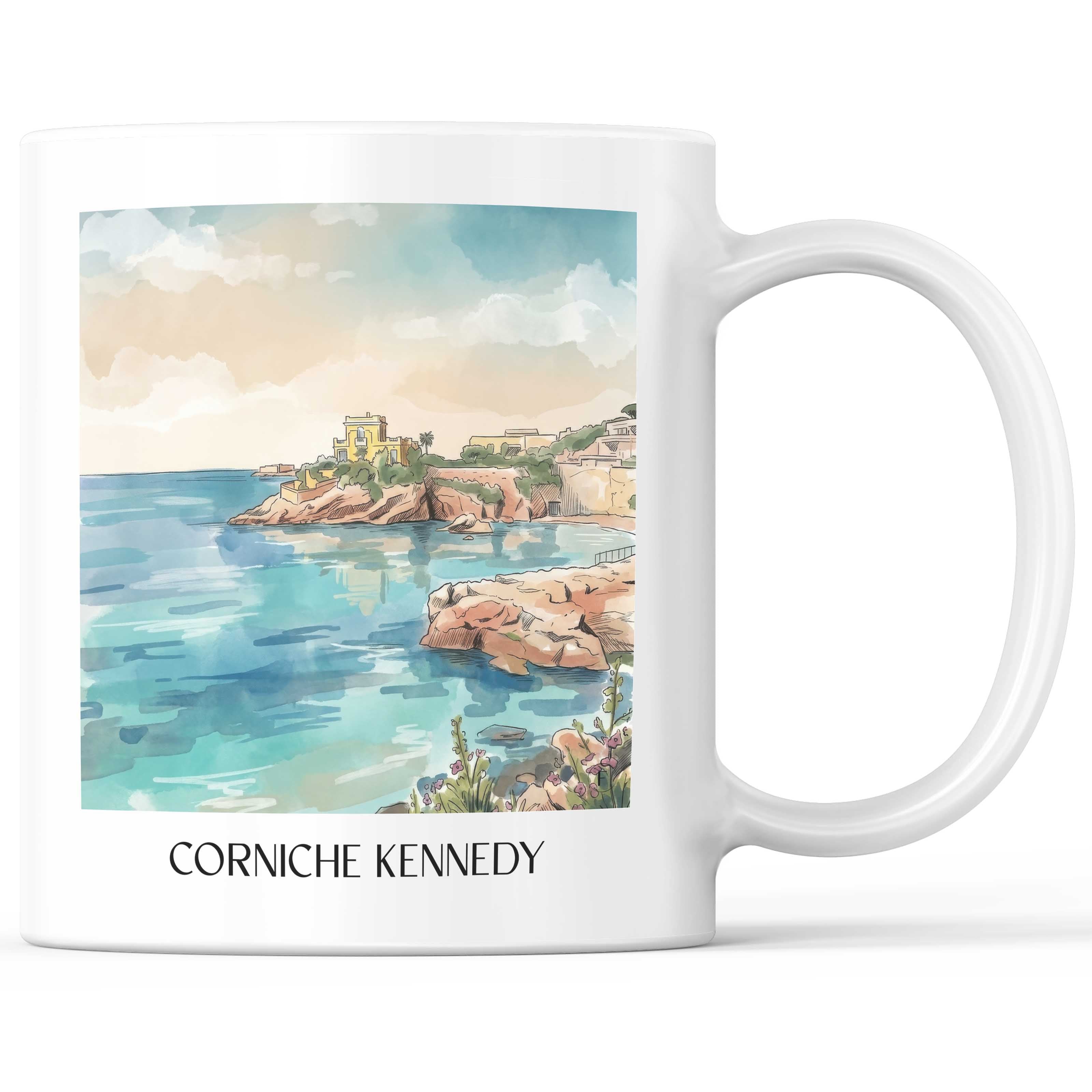 Corniche Kennedy Kaffeebecher - Marseille - Frankreich Becher - Kaffeetasse im Aquarell Stil