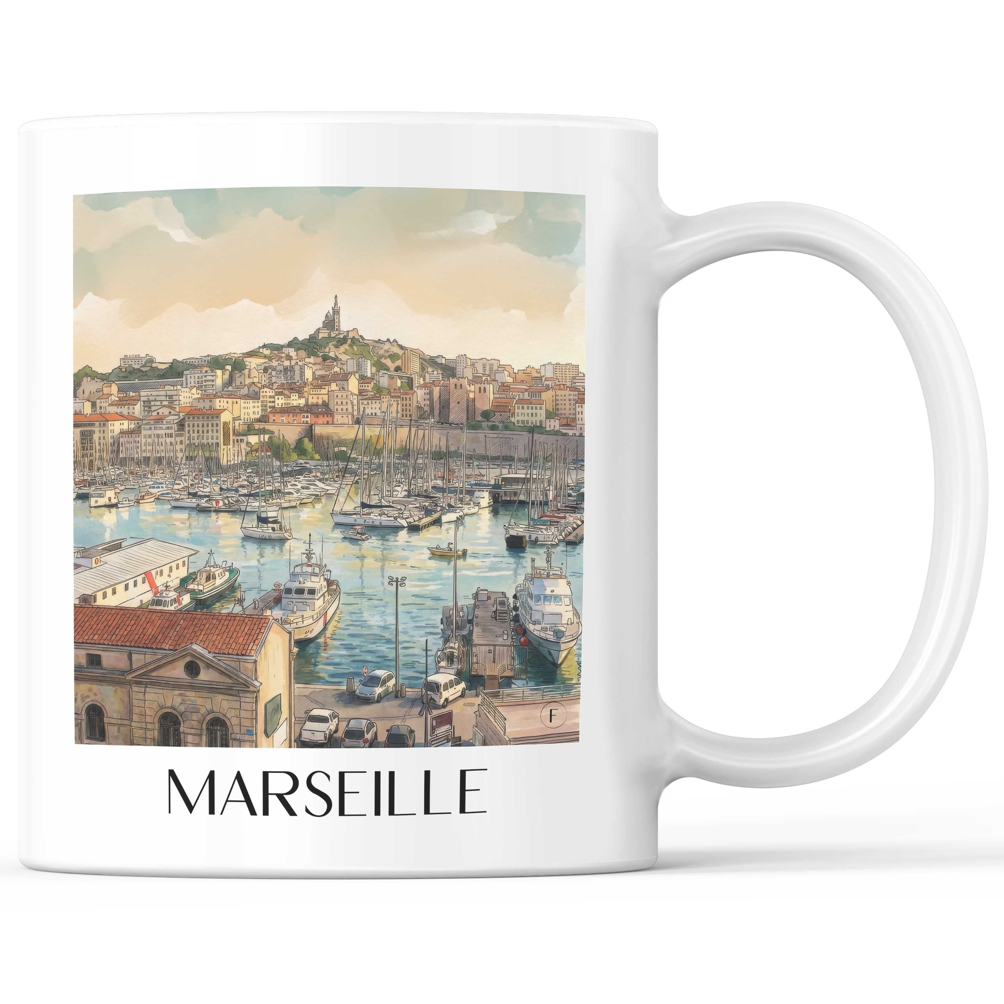 Marseille Kaffeebecher - Frankreich - Frankreich Becher - Kaffeetasse im Aquarell Stil