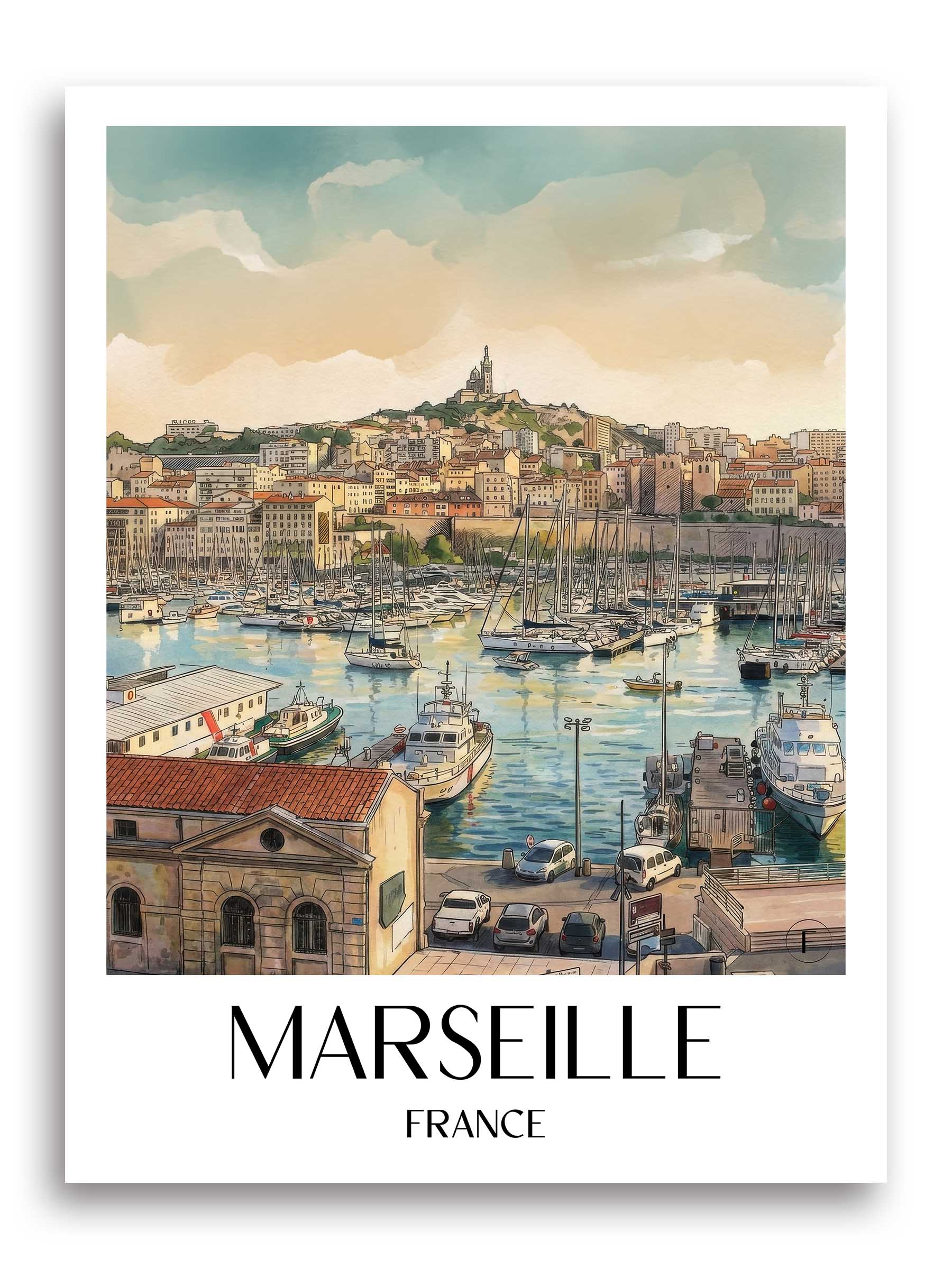 Marseille Poster - Frankreich - Frankreich Kunstdruck - Aquarell von A4 bis A1