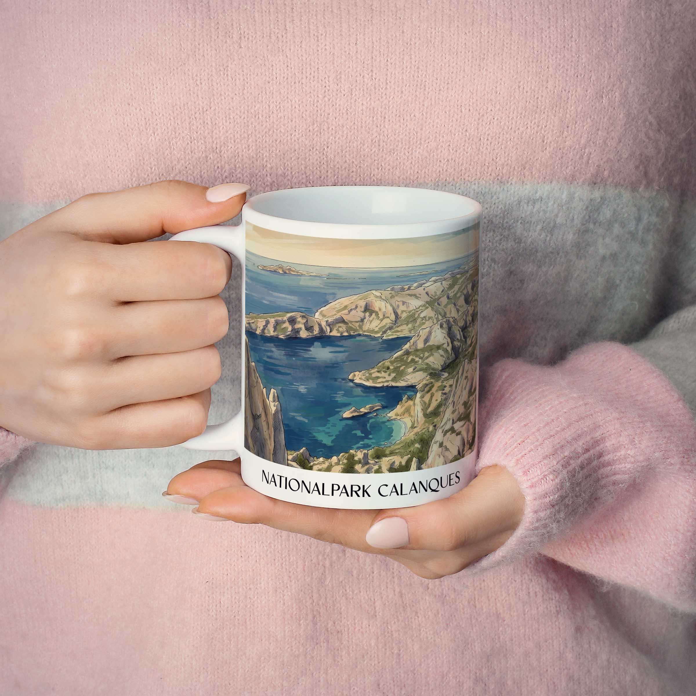 nationalpark-calanques-côte-d´azur-frankreich-kaffeebecher-aquarell