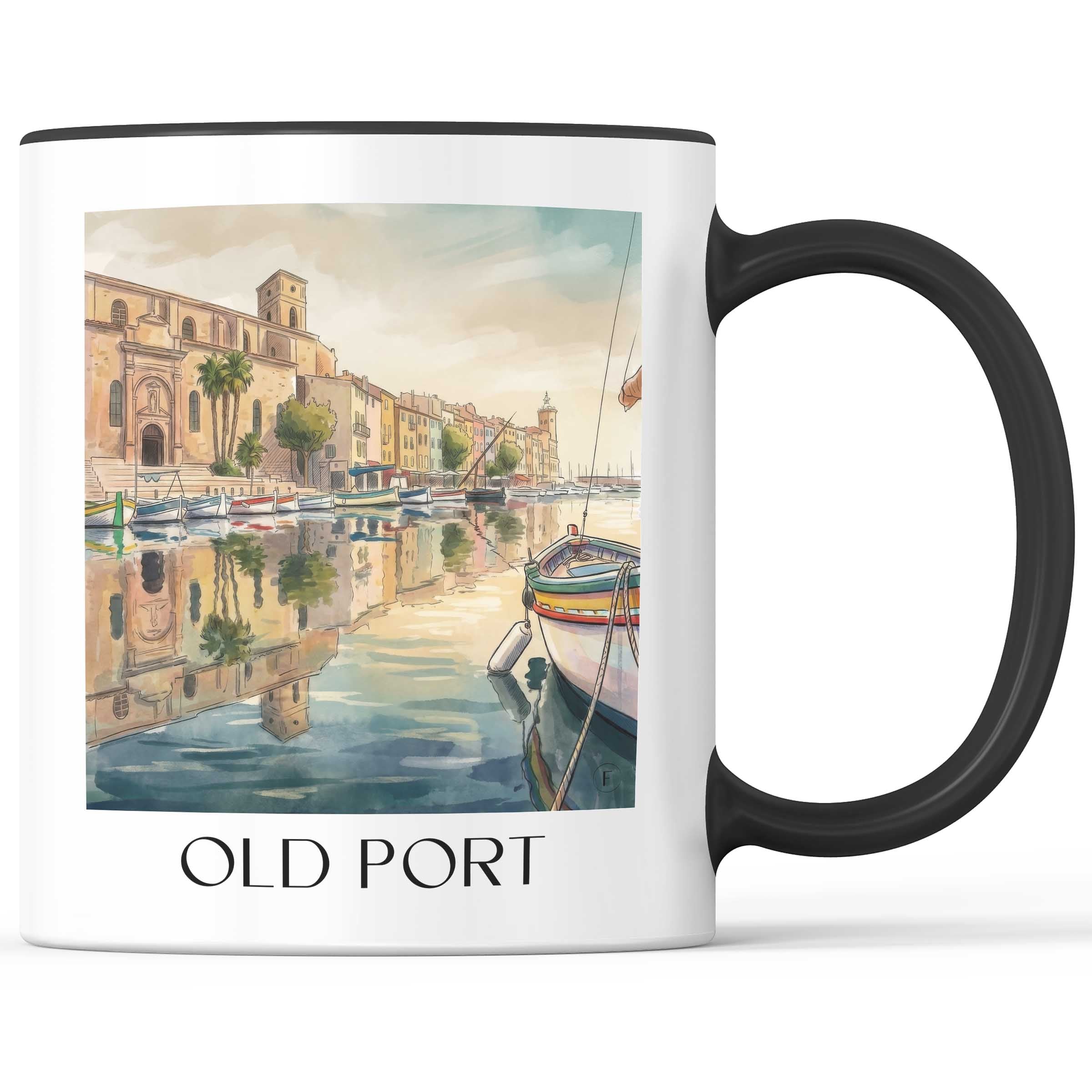 Vieux-Port Kaffeebecher - La Ciotat - Frankreich Becher - Kaffeetasse im Aquarell Stil