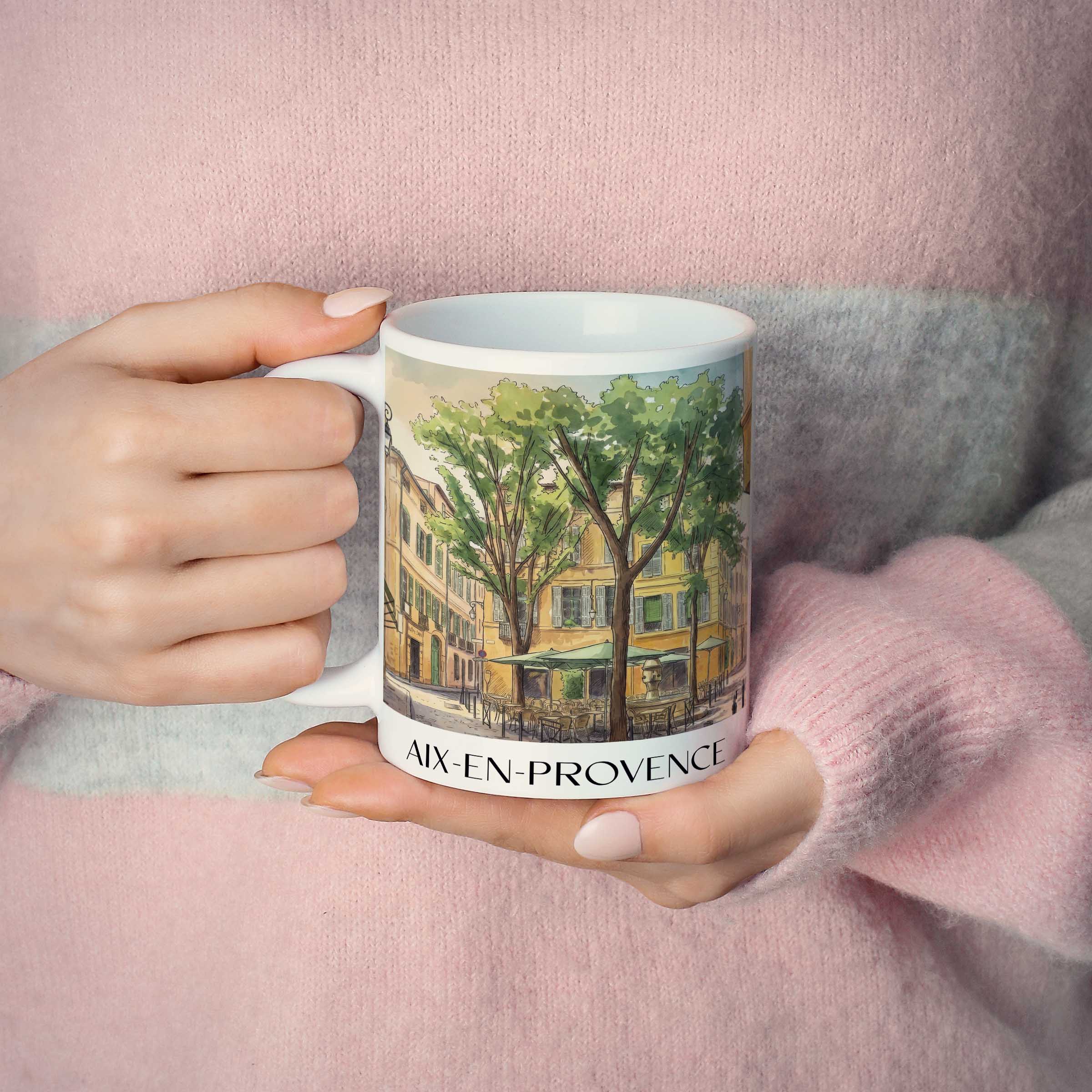 aix-en-provence-provence-frankreich-kaffeebecher-aquarell