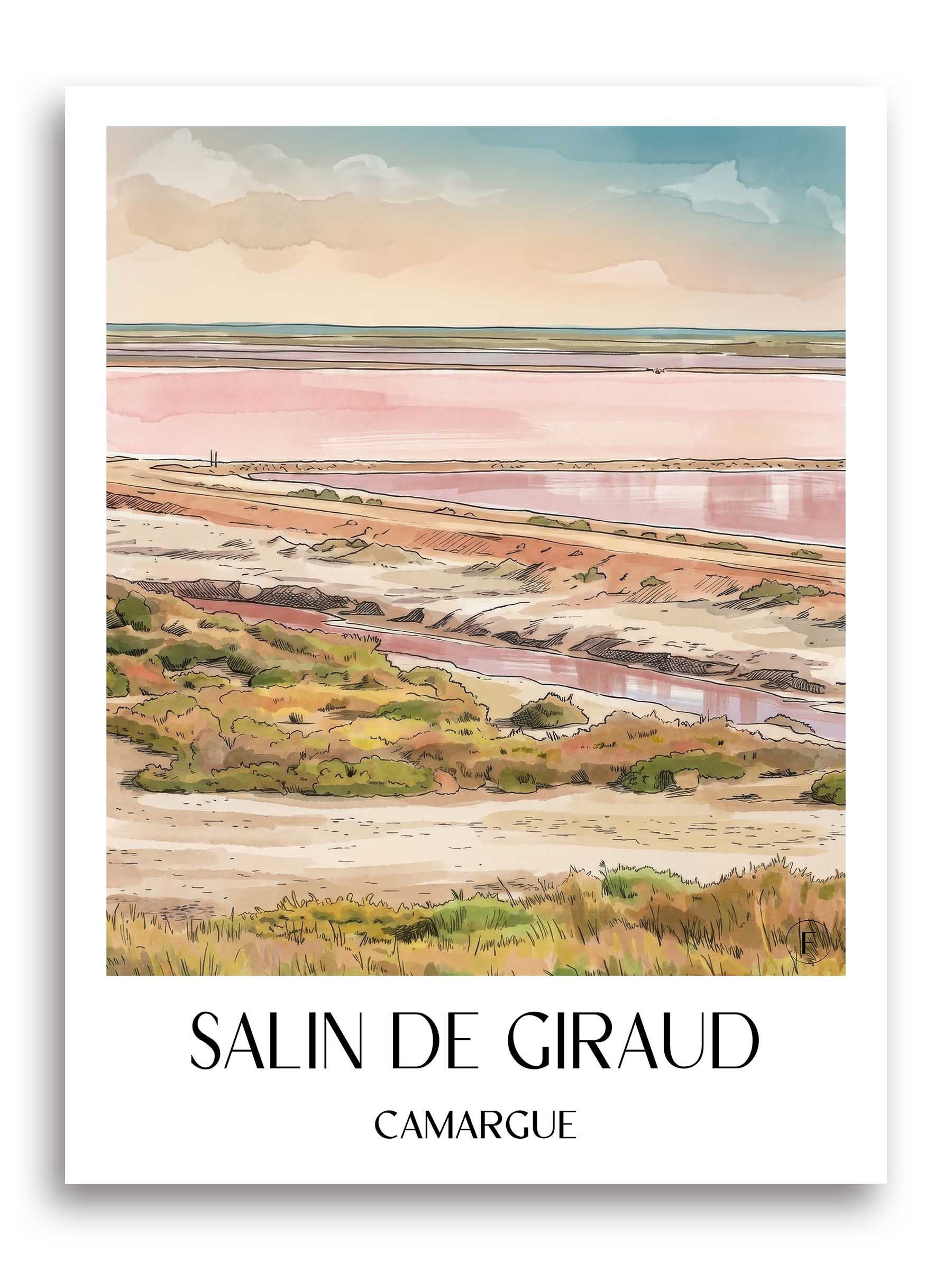 Salin de Giraud Poster - Camargue - Frankreich Kunstdruck - Aquarell von A4 bis A1