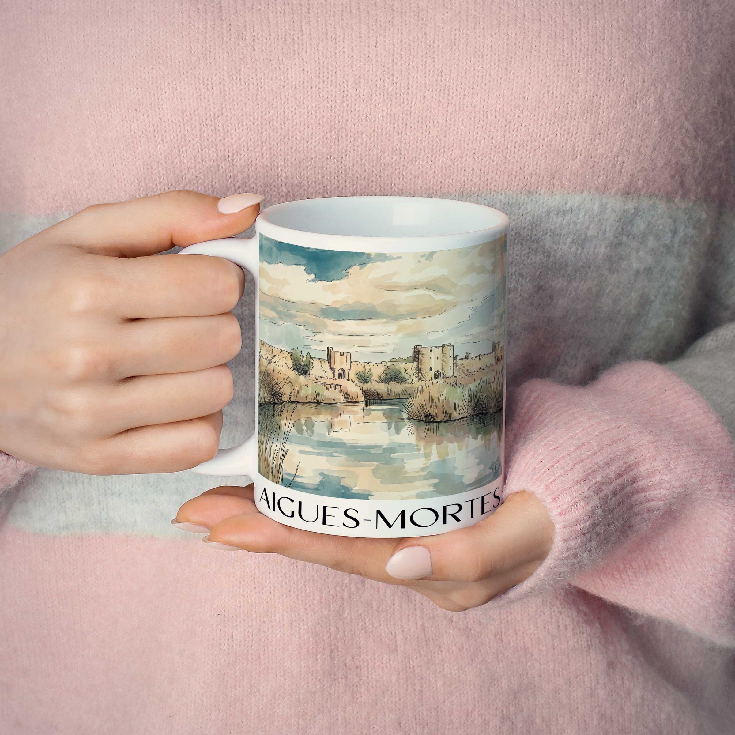 aigues-mortes-camargue-frankreich-kaffeebecher-aquarell