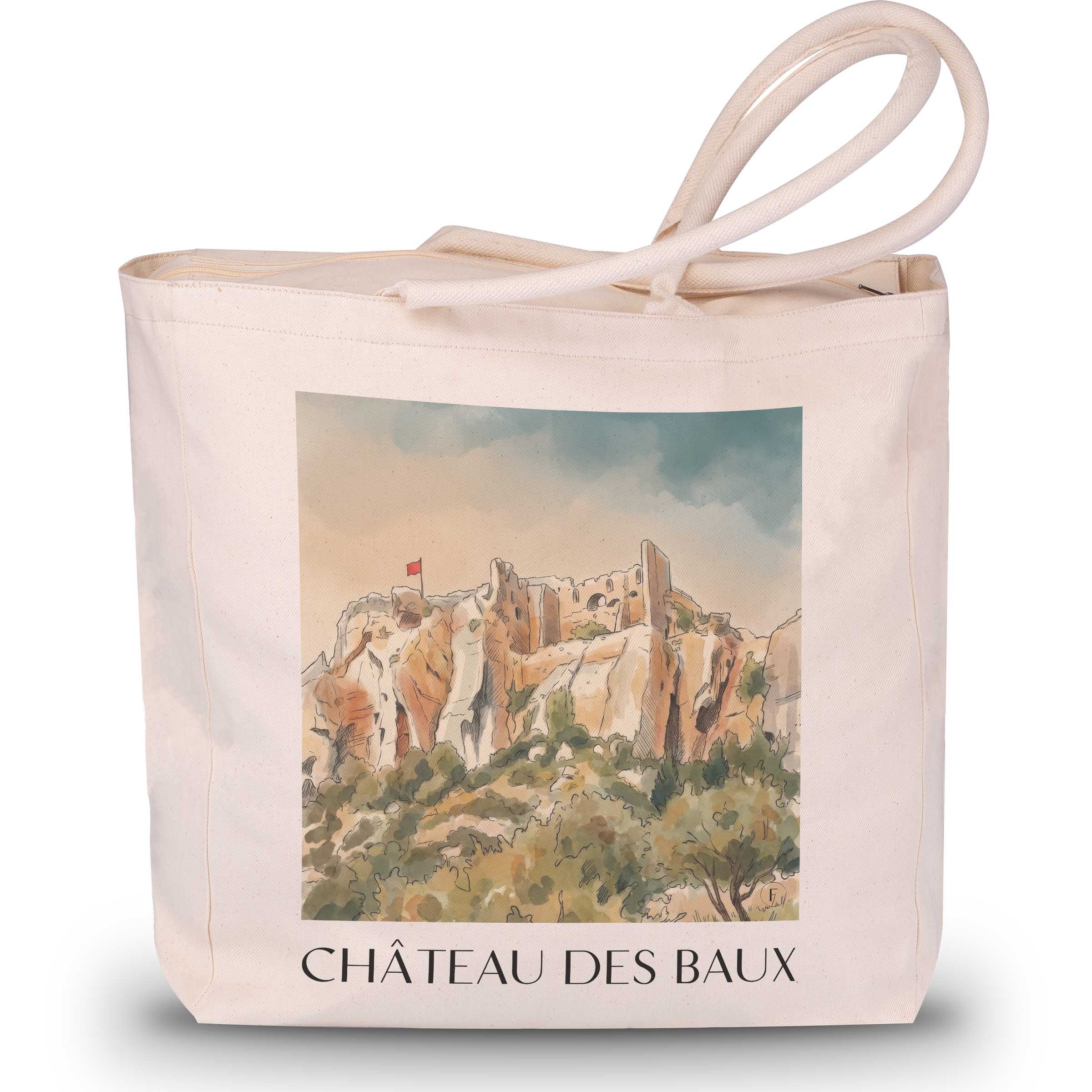 château-des-baux-les-baux-de-provence-frankreich-einkaufstasche-aquarell