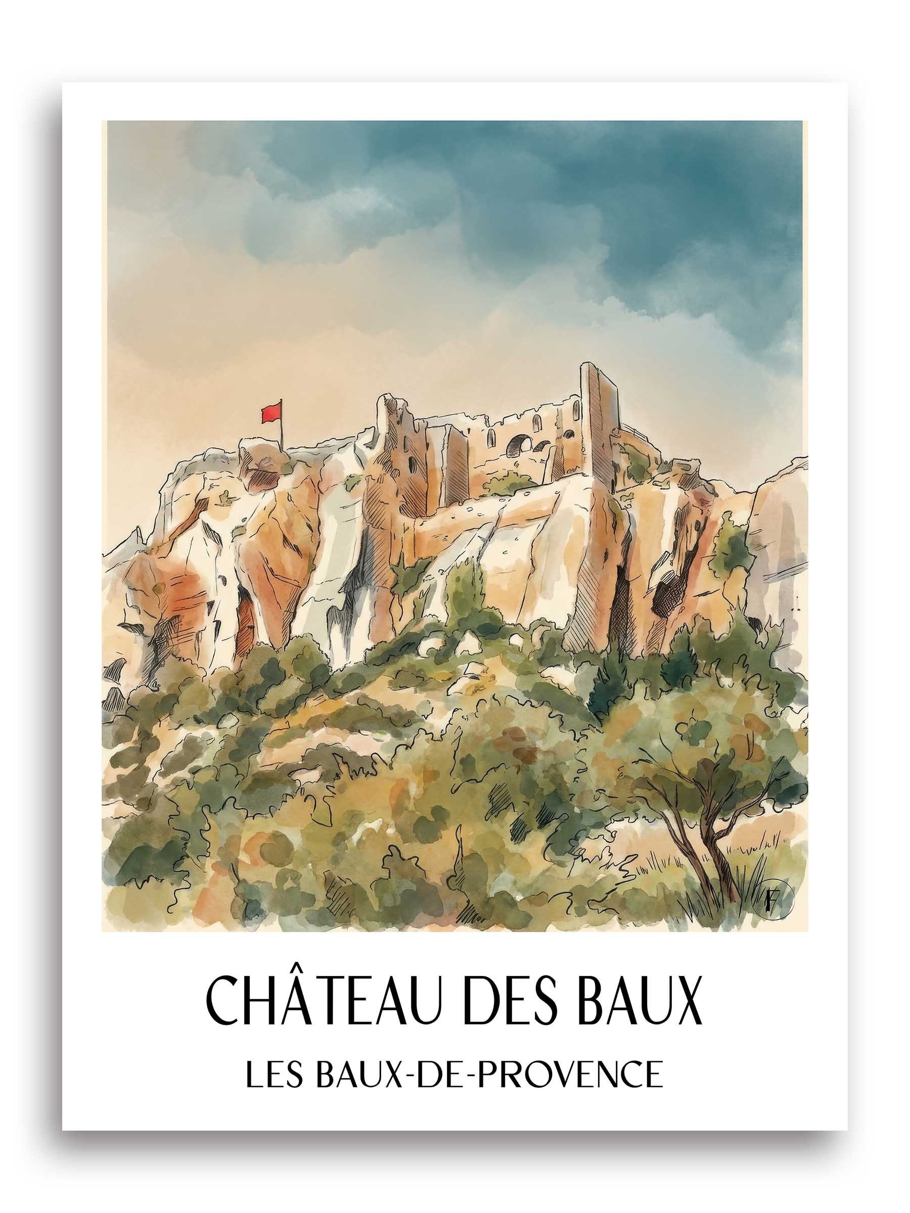 Château des Baux Poster - Les Baux-de-Provence - Frankreich Kunstdruck - Aquarell von A4 bis A1