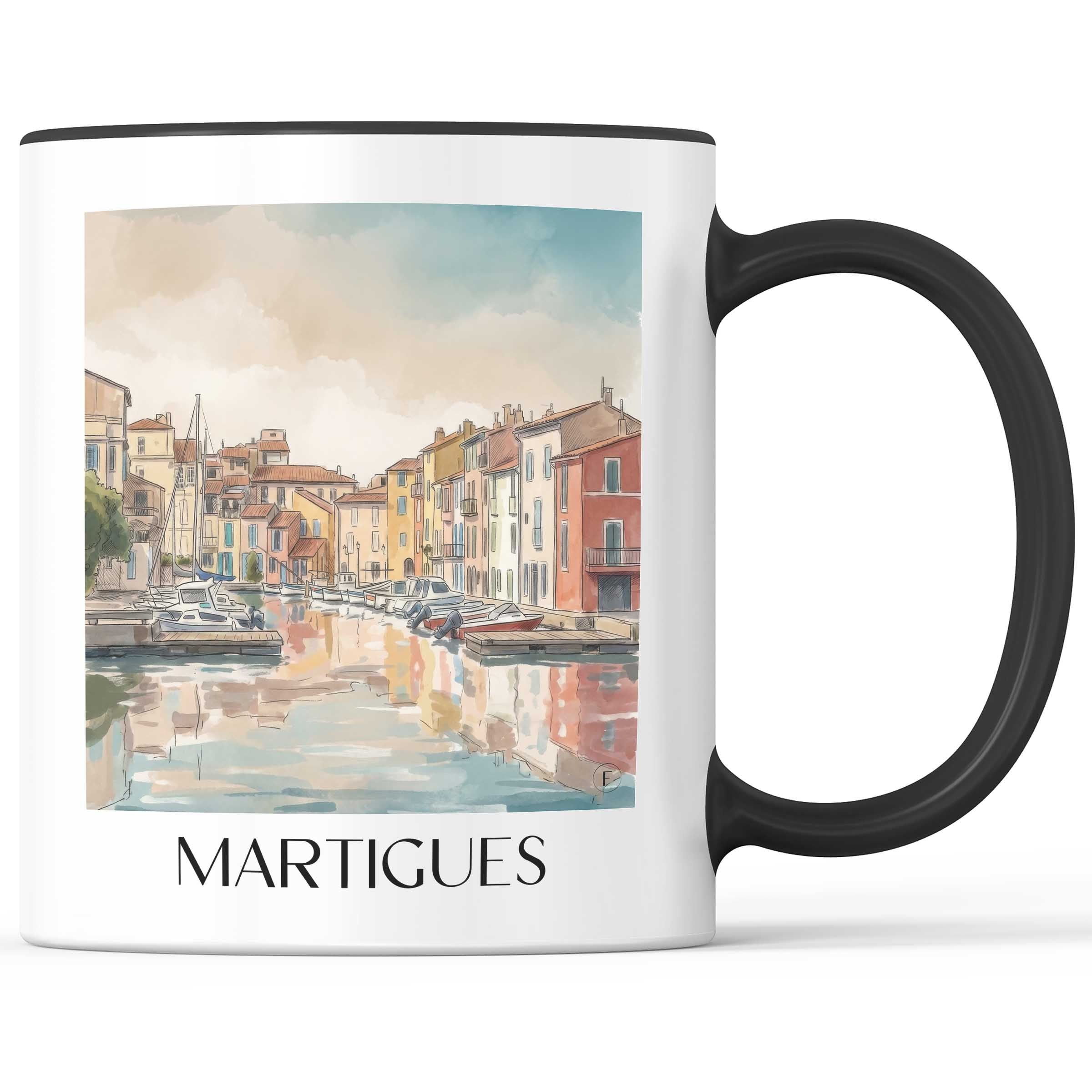 Martigues Kaffeebecher - Côte Bleue - Frankreich Becher - Kaffeetasse im Aquarell Stil