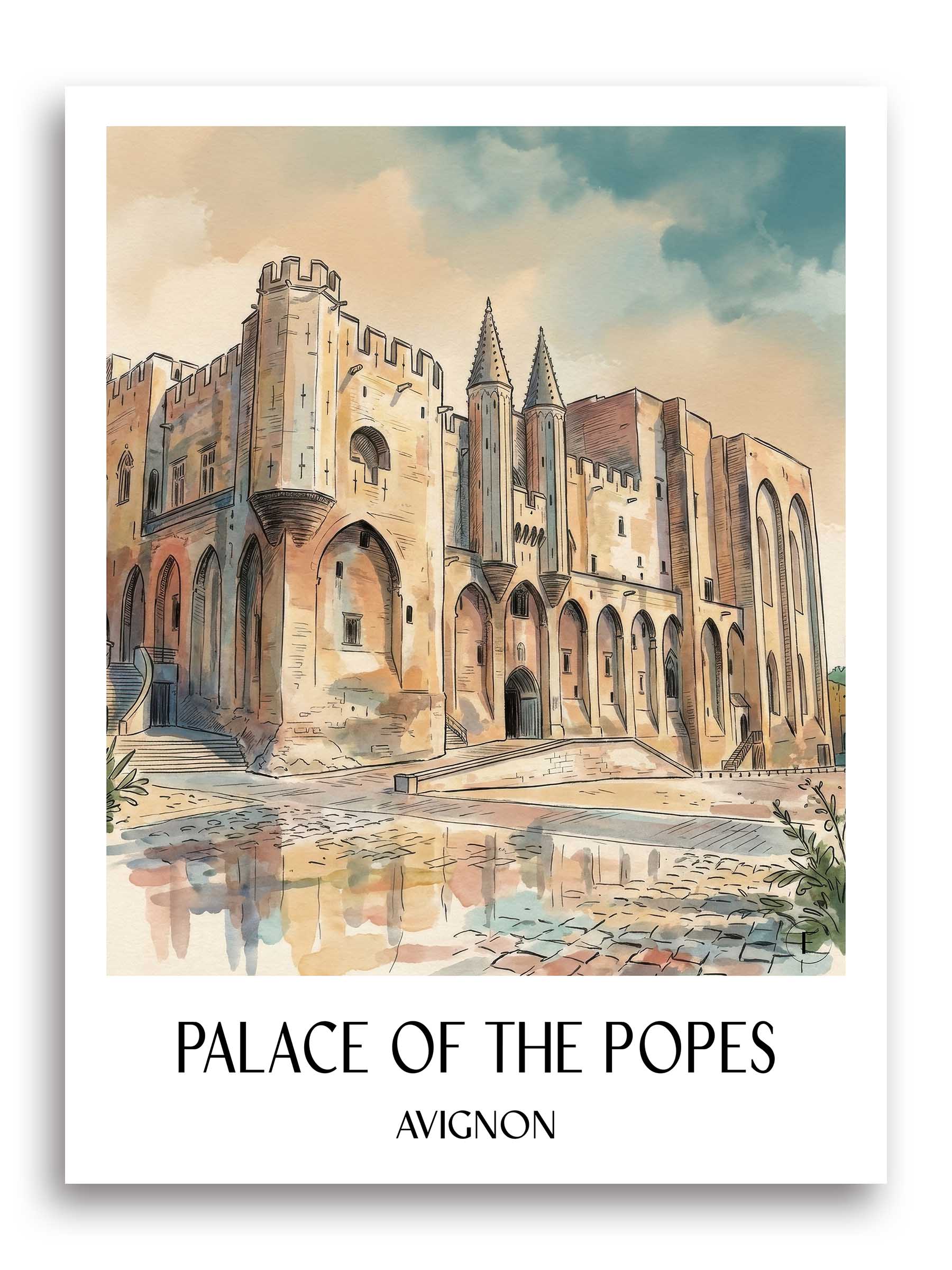 Palais des Papes Poster - Avignon - Frankreich Kunstdruck - Aquarell von A4 bis A1