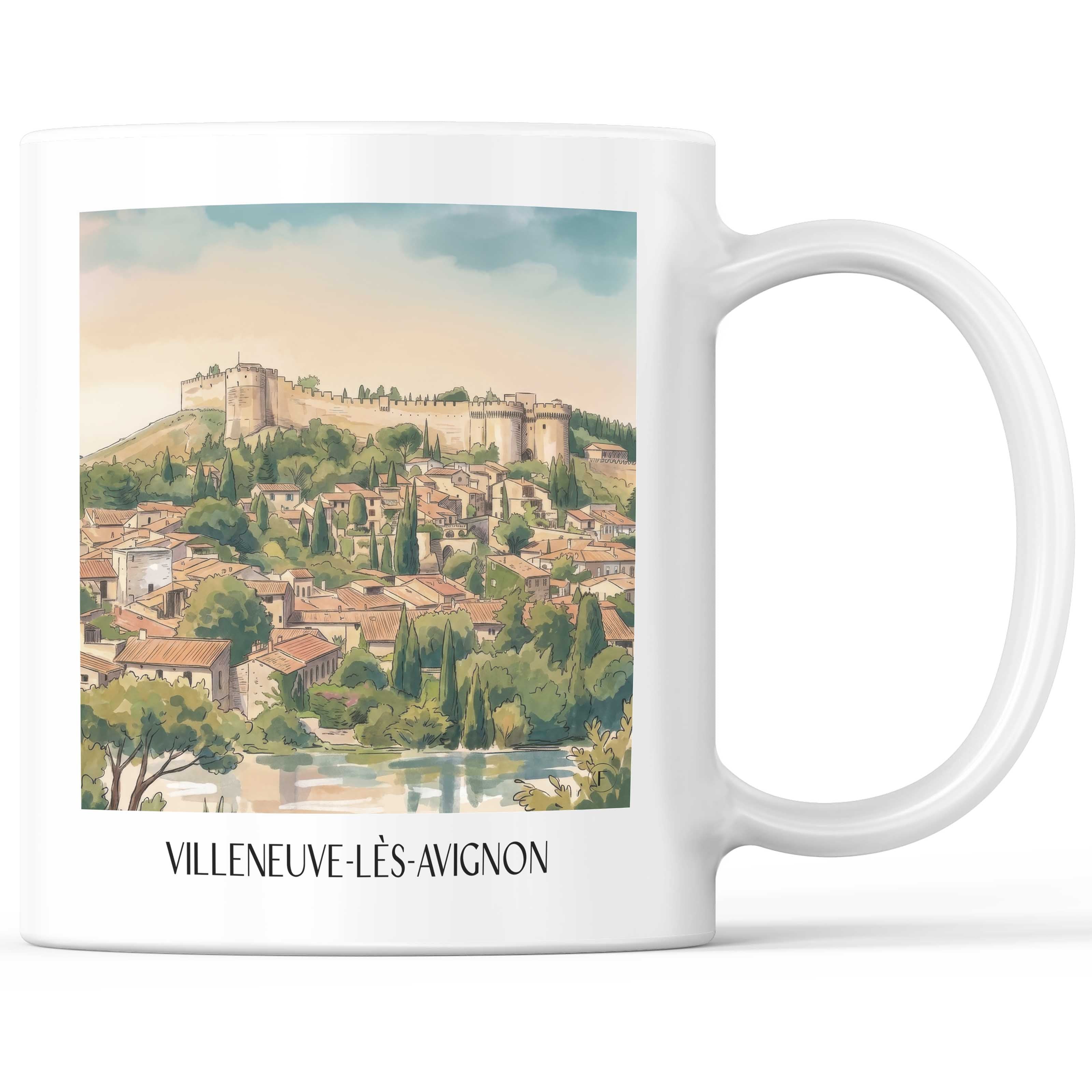 Villeneuve-lès-Avignon Kaffeebecher - Okzitanien - Frankreich Becher - Kaffeetasse im Aquarell Stil