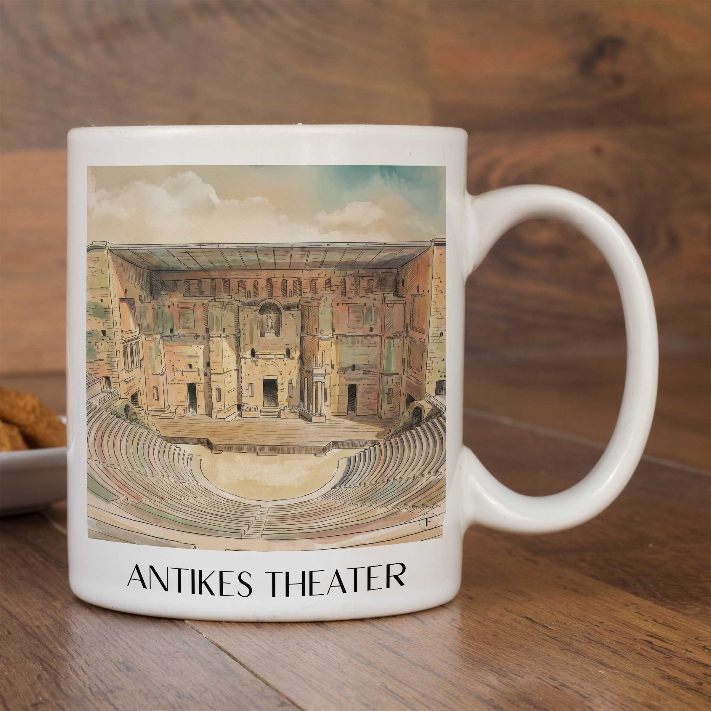 antikes-theater-orange-frankreich-kaffeebecher-aquarell