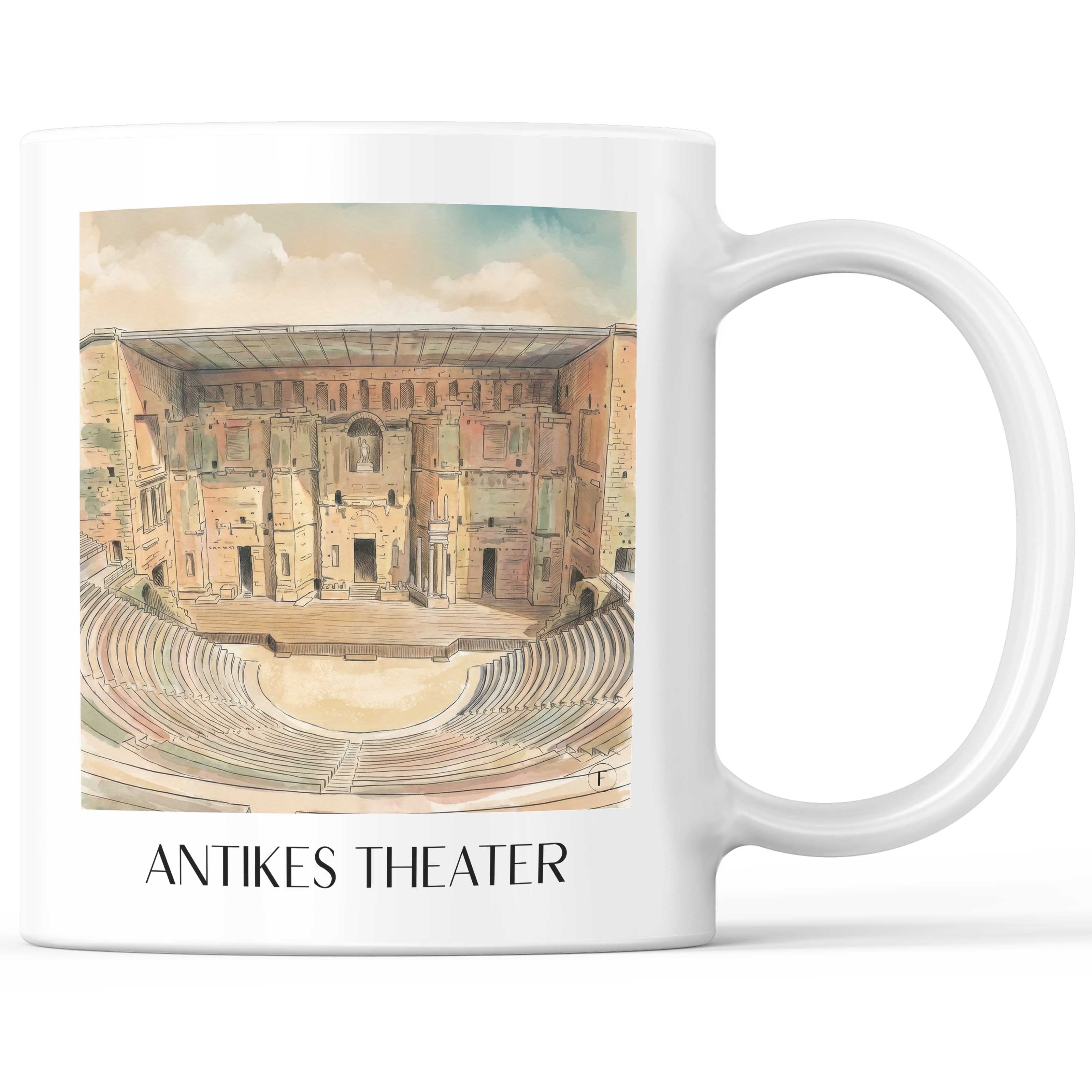antikes-theater-orange-frankreich-kaffeebecher-aquarell