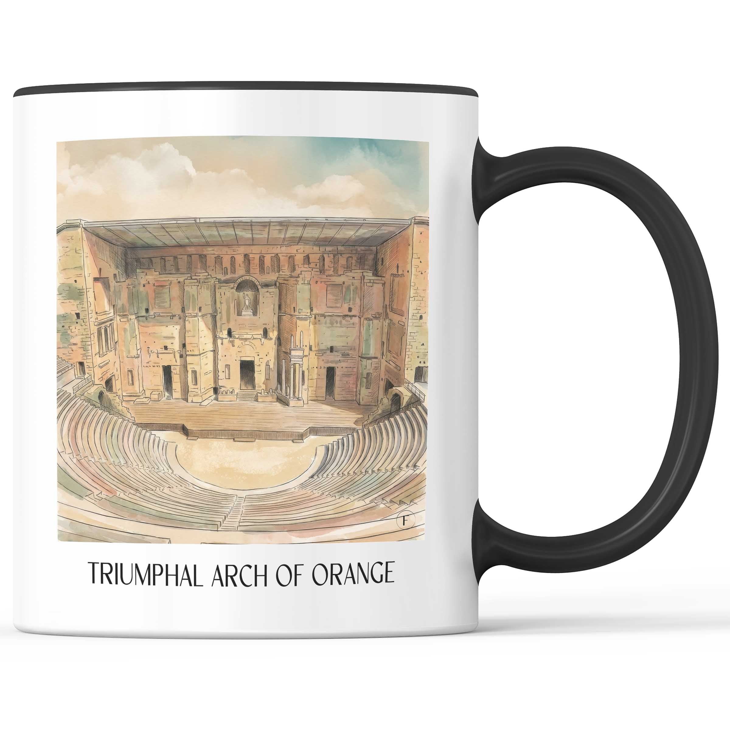 Antikes Theater Kaffeebecher - Orange - Frankreich Becher - Kaffeetasse im Aquarell Stil