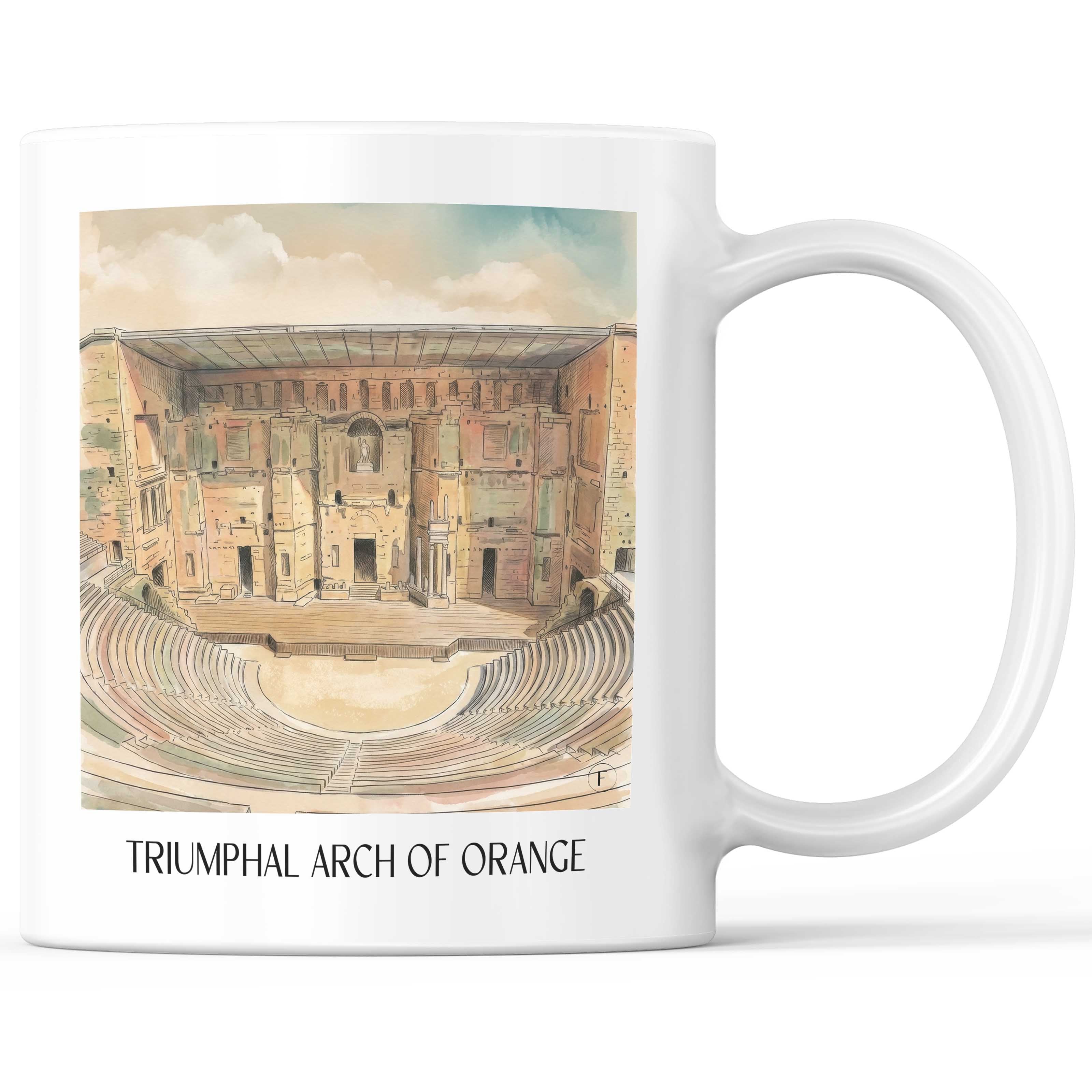 Antikes Theater Kaffeebecher - Orange - Frankreich Becher - Kaffeetasse im Aquarell Stil