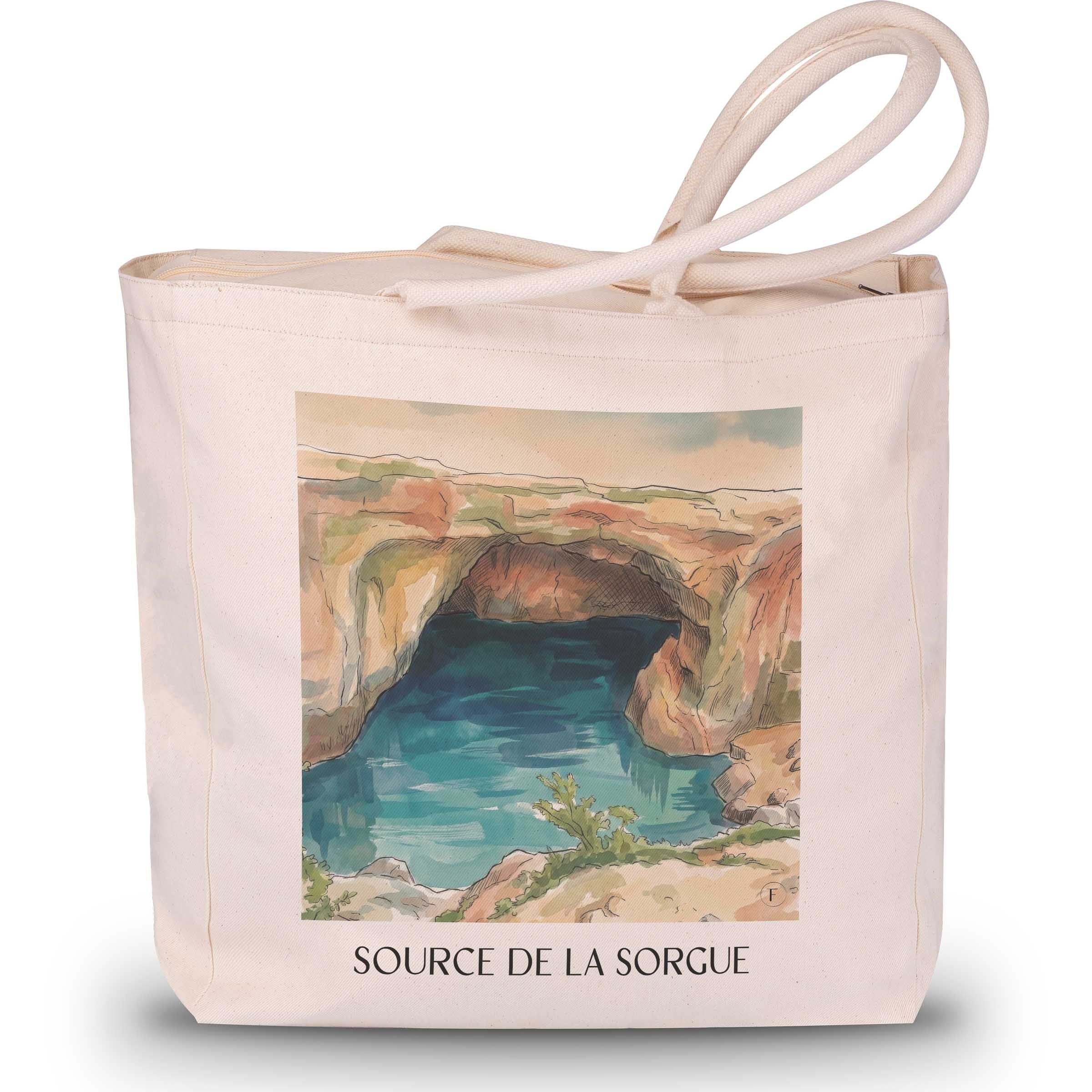 source-de-la-sorgue-fontaine-de-vaucluse-frankreich-einkaufstasche-aquarell