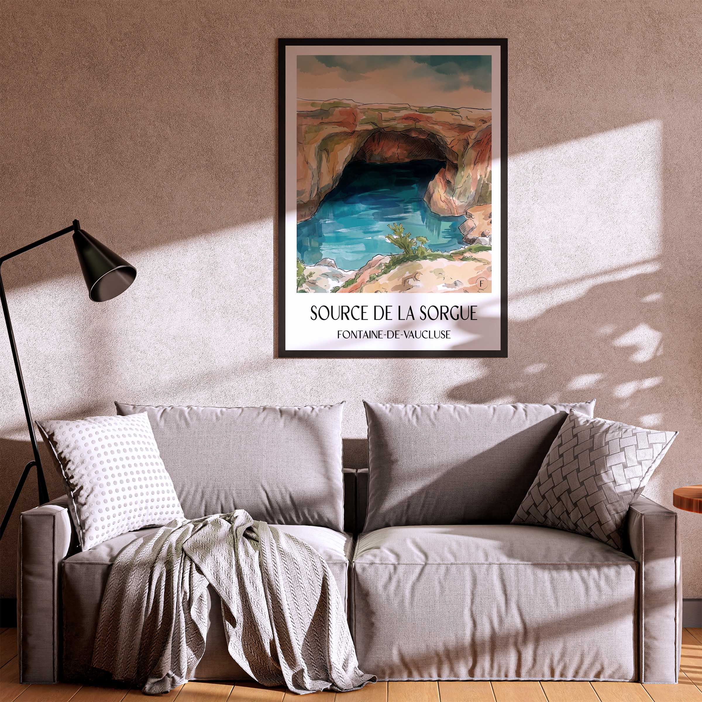 source-de-la-sorgue-fontaine-de-vaucluse-frankreich-poster-aquarell