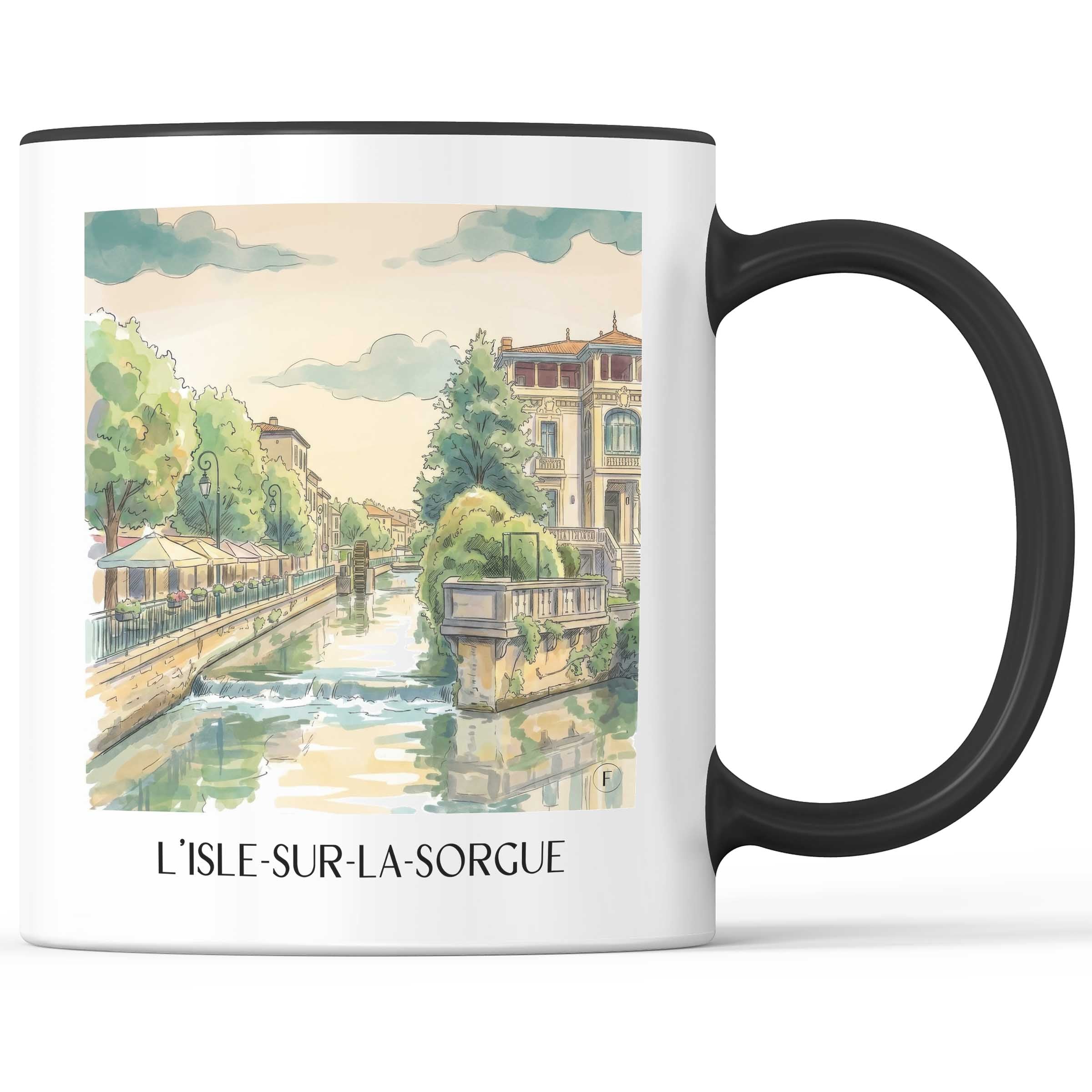 l'isle-sur-la-sorgue-roussilon-frankreich-kaffeebecher-aquarell