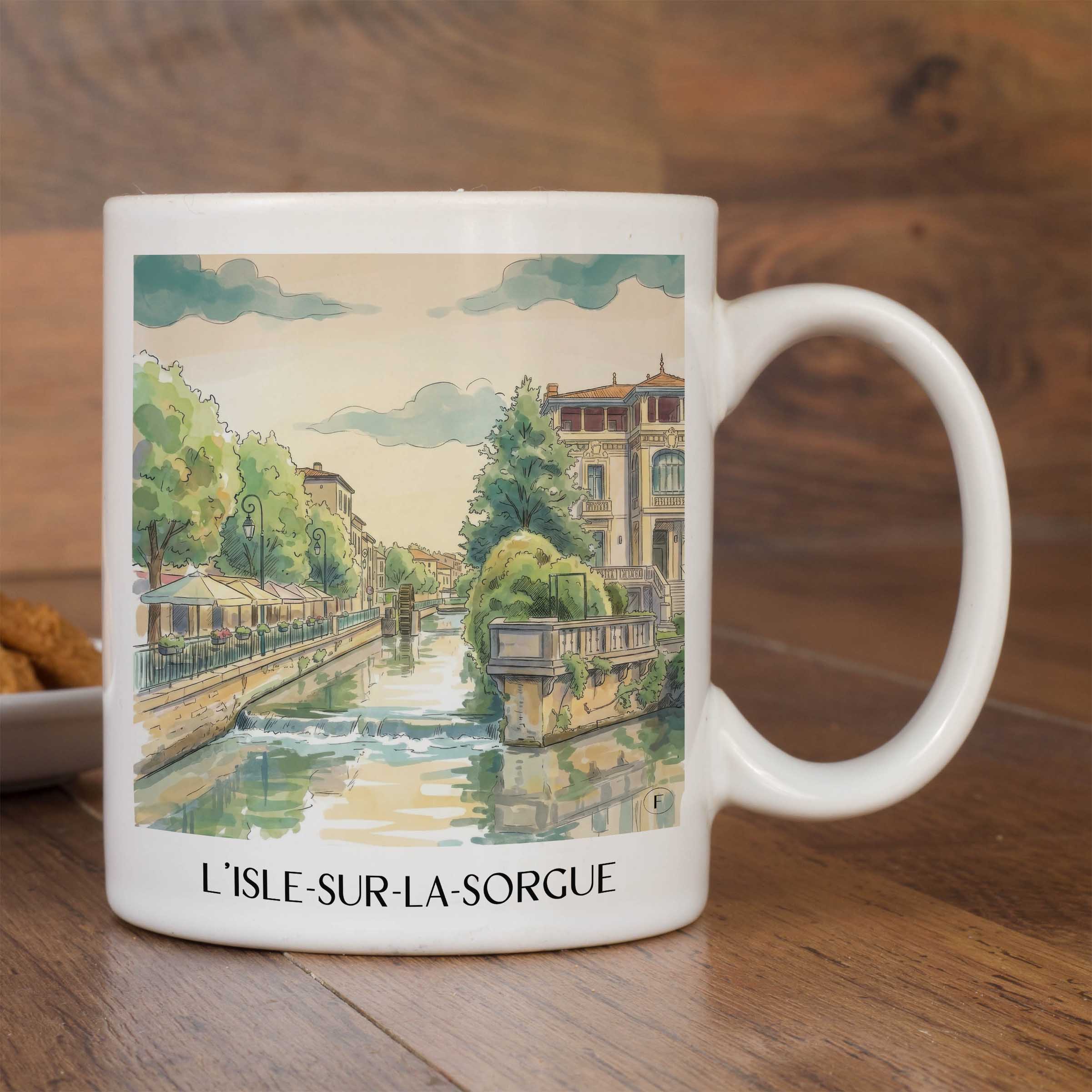 l'isle-sur-la-sorgue-roussilon-frankreich-kaffeebecher-aquarell