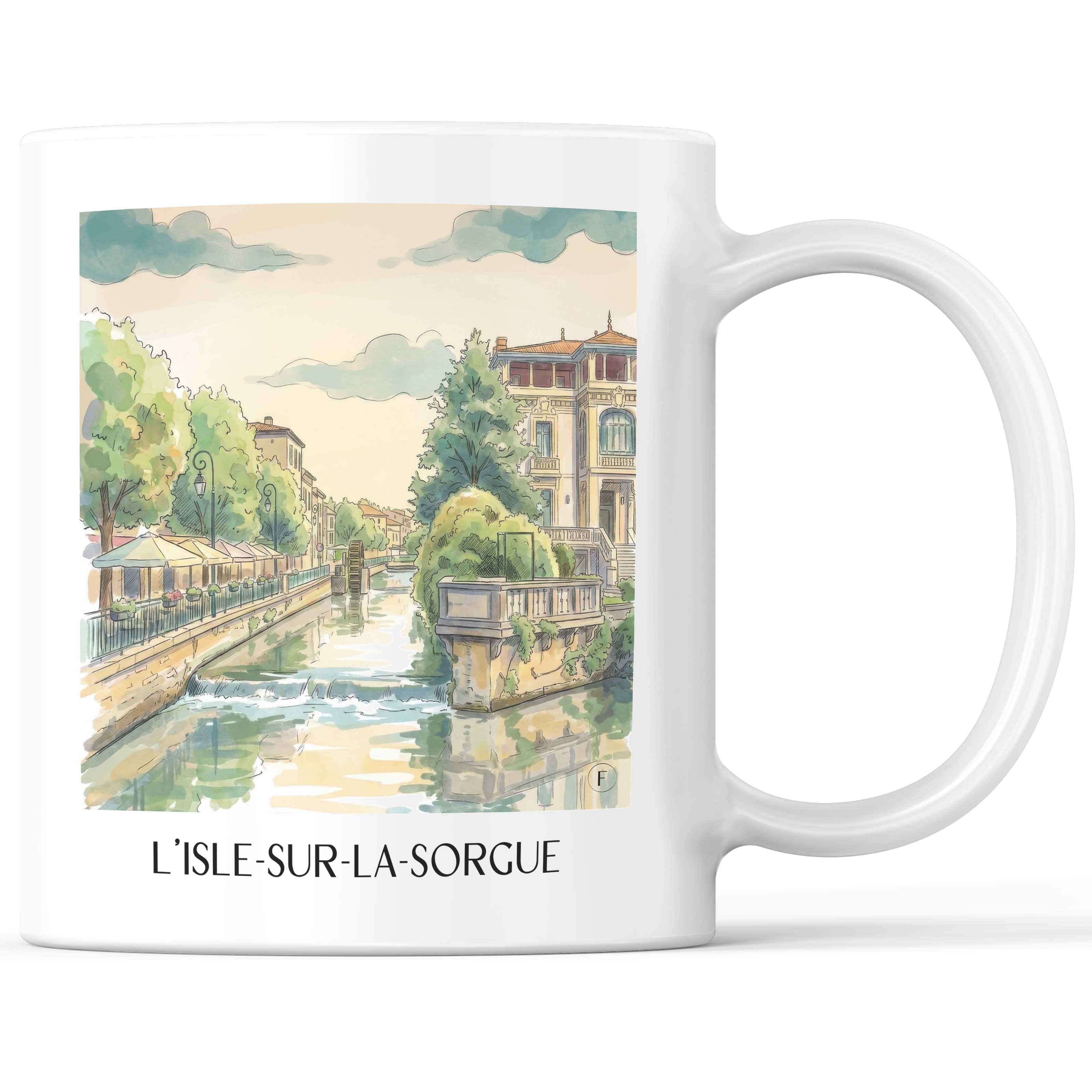 l'isle-sur-la-sorgue-roussilon-frankreich-kaffeebecher-aquarell