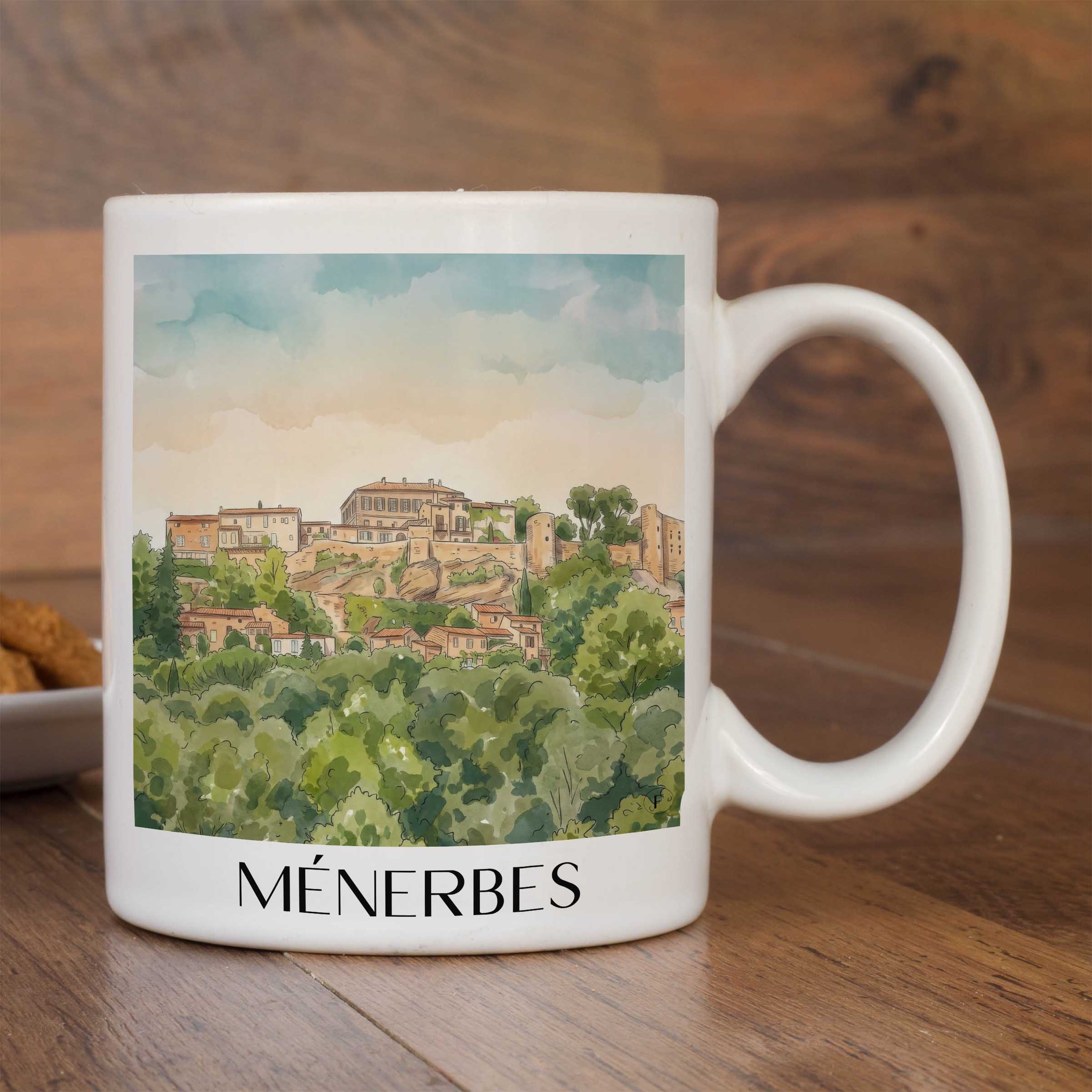 ménerbes-provence-frankreich-kaffeebecher-aquarell