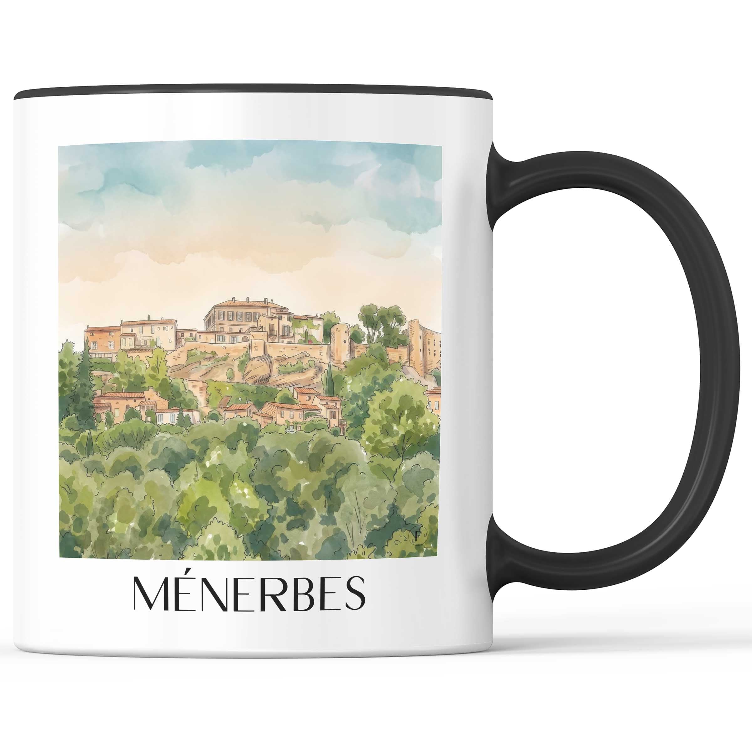 Ménerbes Kaffeebecher - Provence - Frankreich Becher - Kaffeetasse im Aquarell Stil