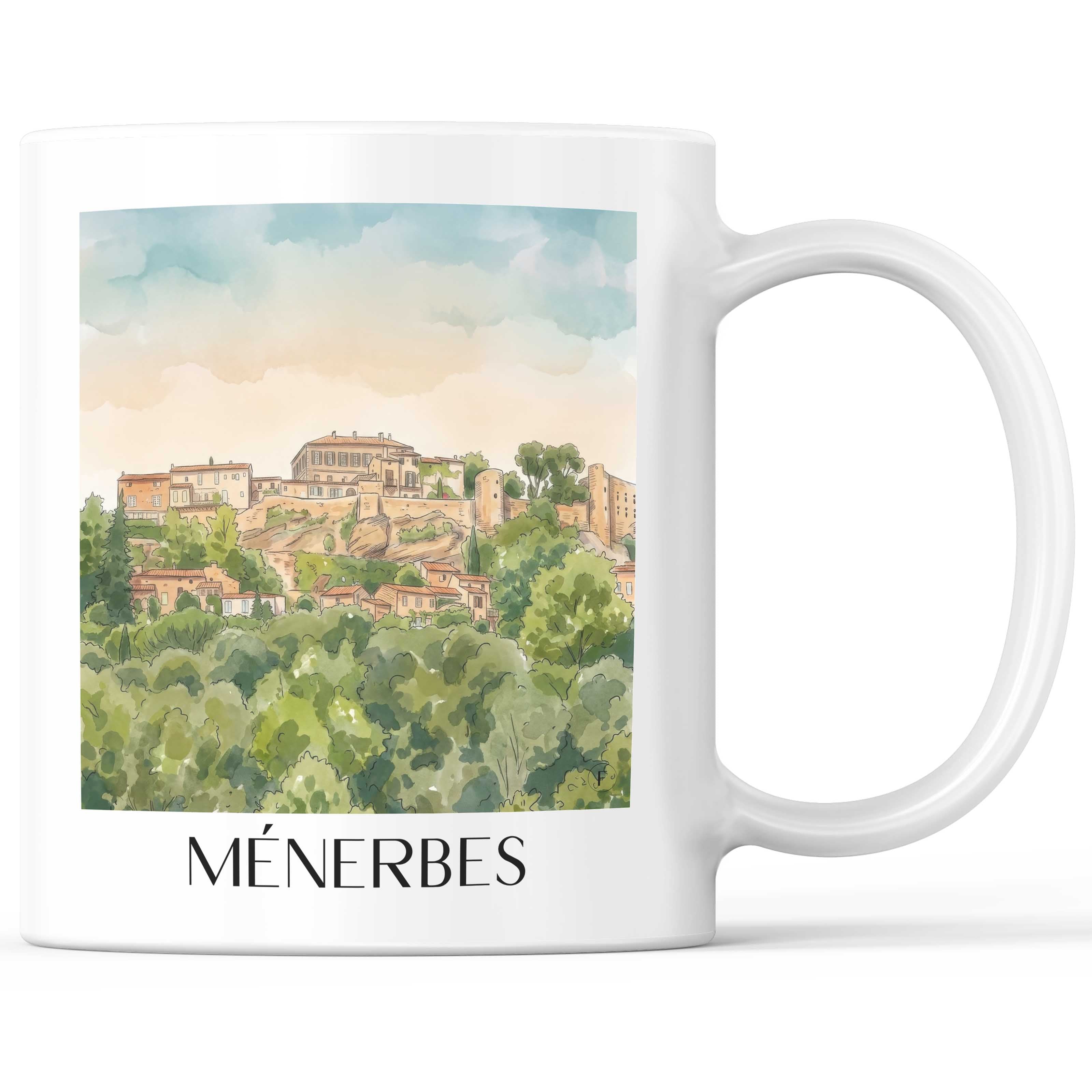 Ménerbes Kaffeebecher - Provence - Frankreich Becher - Kaffeetasse im Aquarell Stil