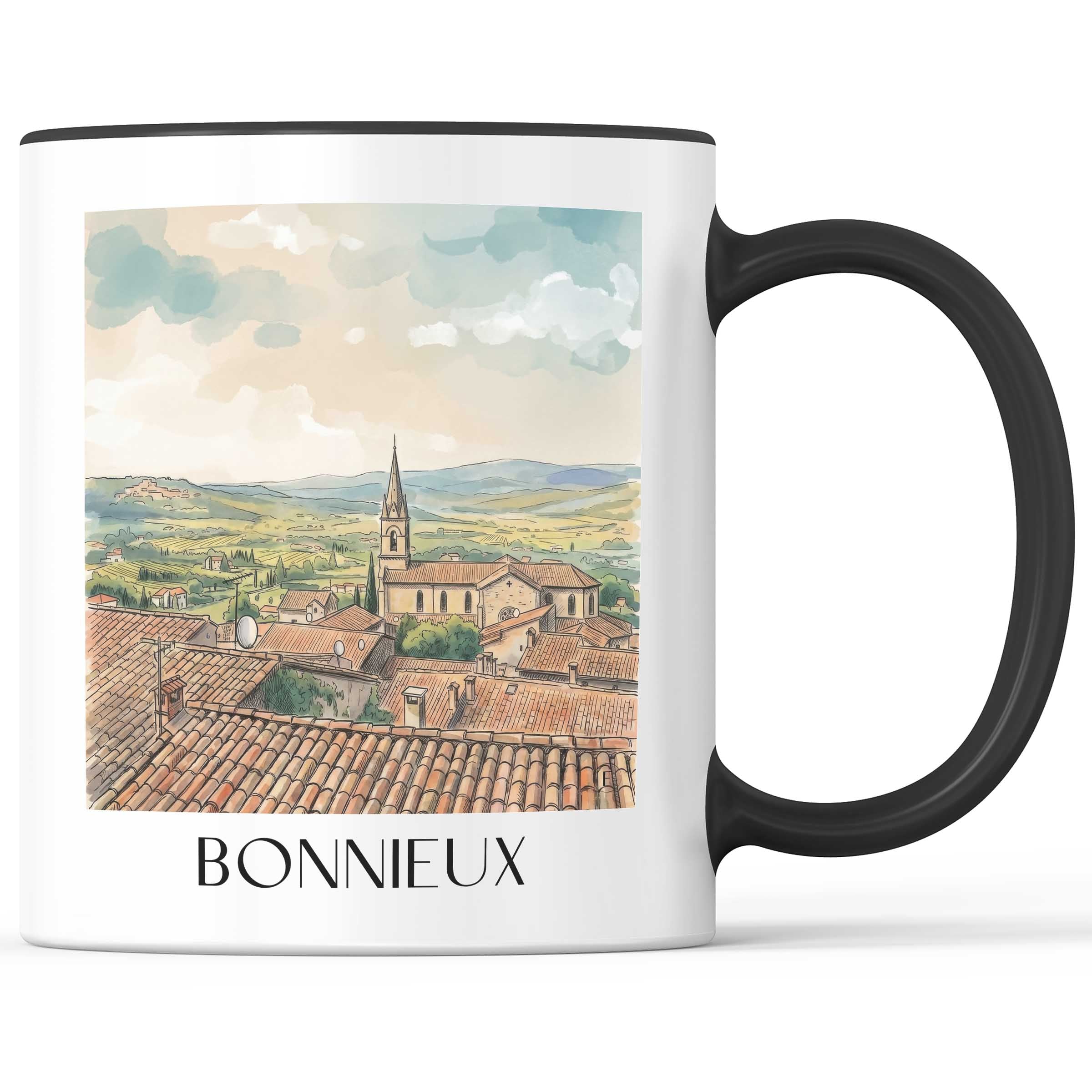 Bonnieux Kaffeebecher - Provence - Frankreich Becher - Kaffeetasse im Aquarell Stil