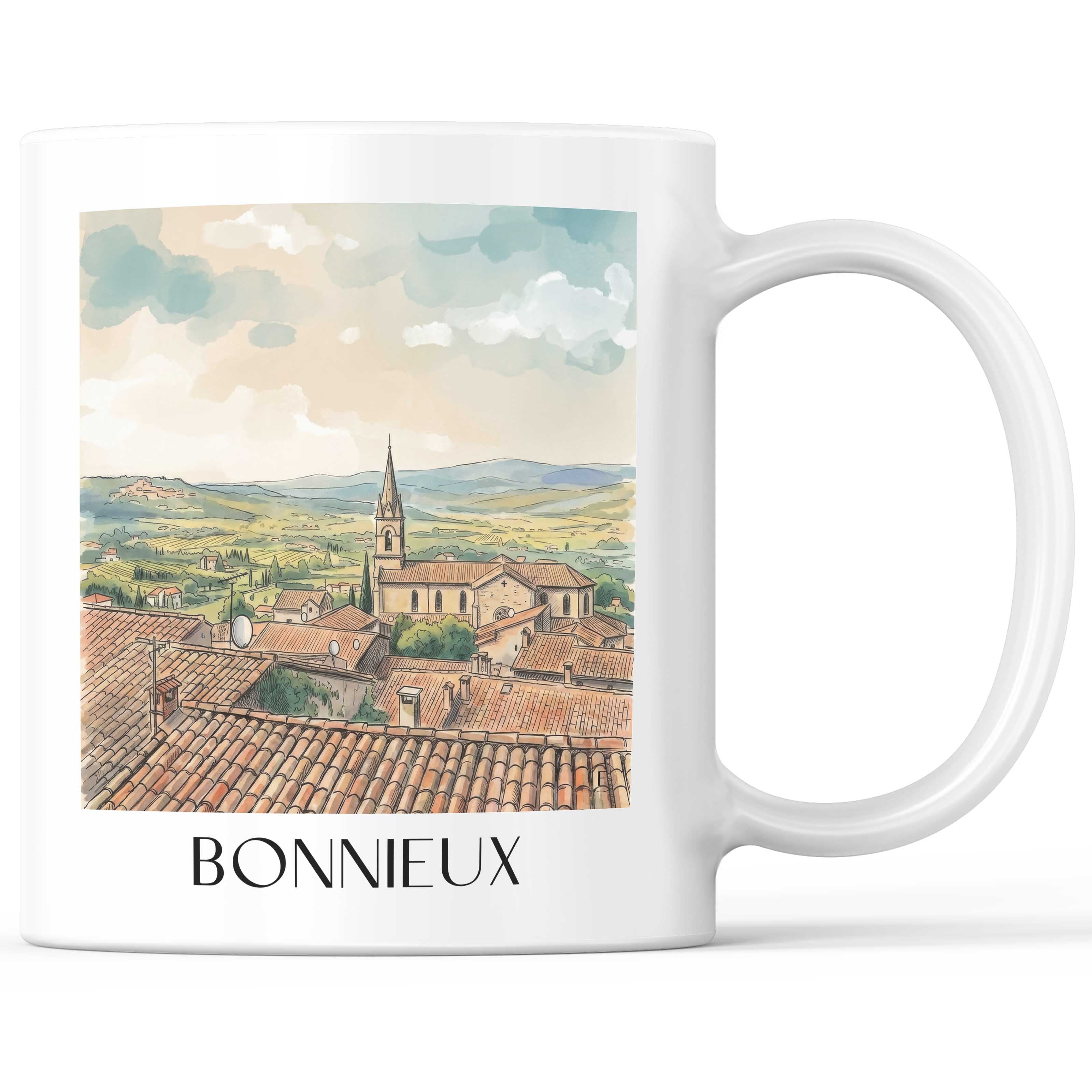 Bonnieux Kaffeebecher - Provence - Frankreich Becher - Kaffeetasse im Aquarell Stil