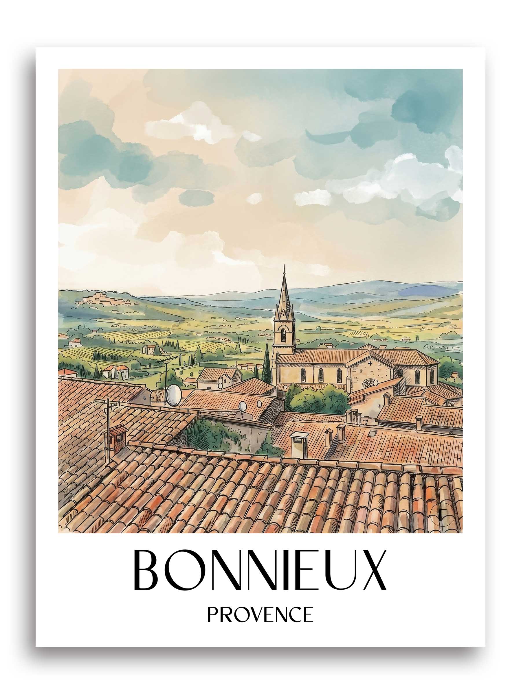 Bonnieux Poster - Provence - Frankreich Kunstdruck - Aquarell von A4 bis A1