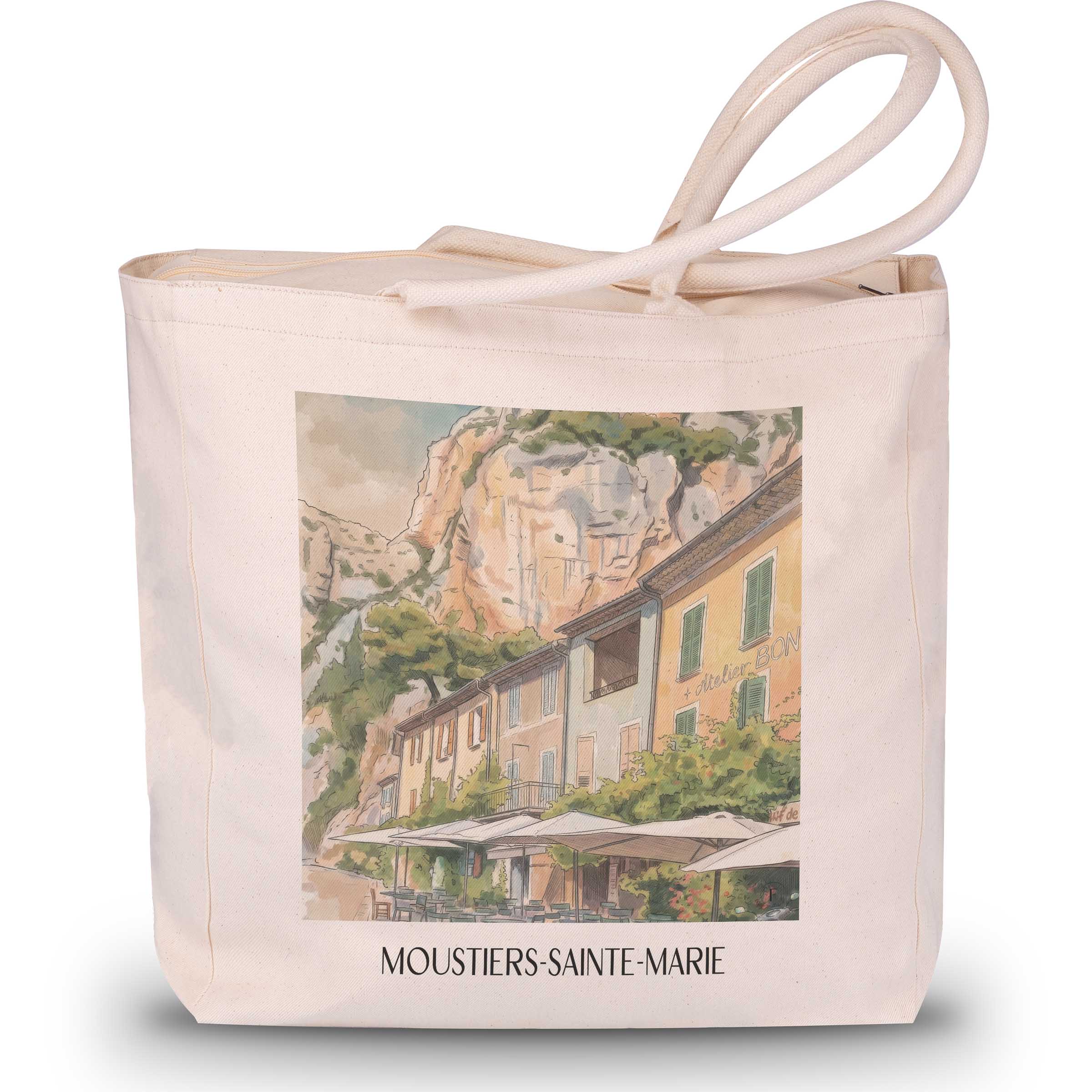 Moustiers-Sainte-Marie Shopping Tasche - Provence - Frankreich Tote Bag - Einkaufstasche im Aquarell Stil
