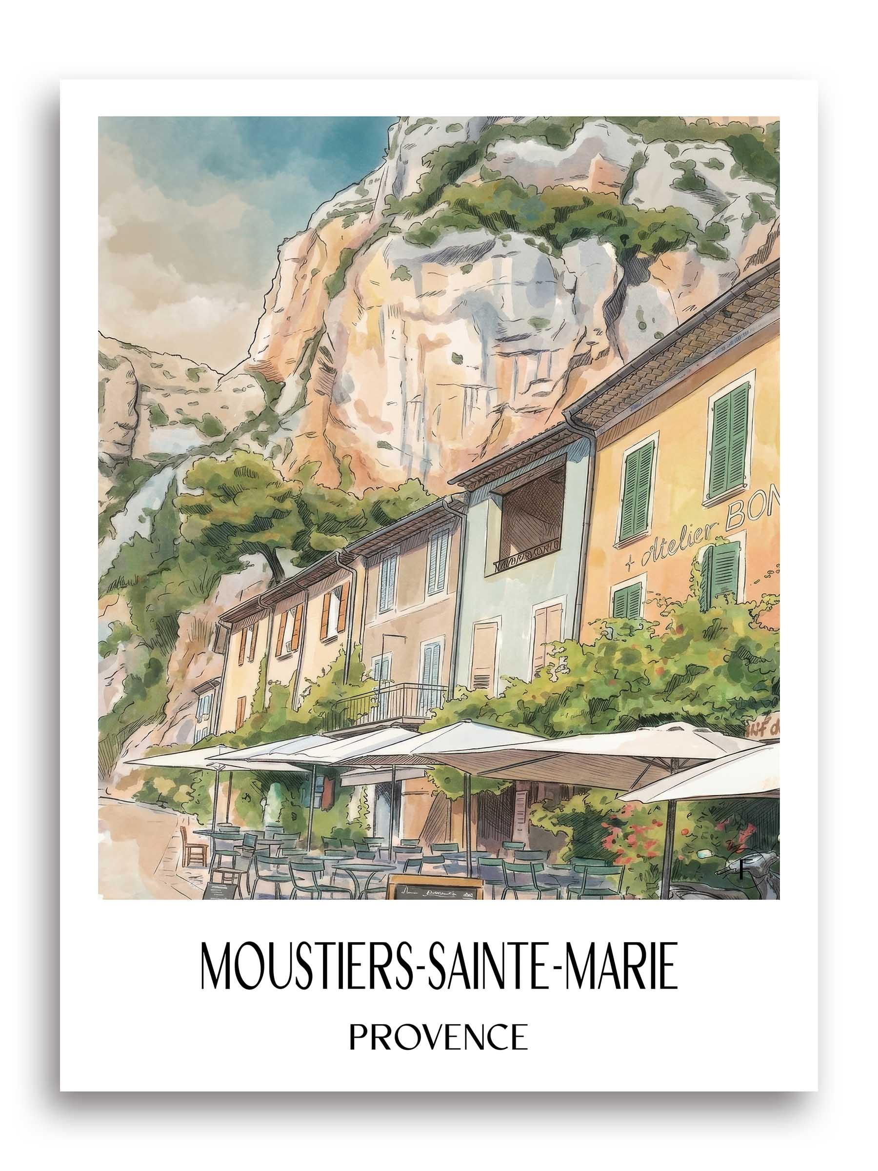 Moustiers-Sainte-Marie Poster - Provence - Frankreich Kunstdruck - Aquarell von A4 bis A1