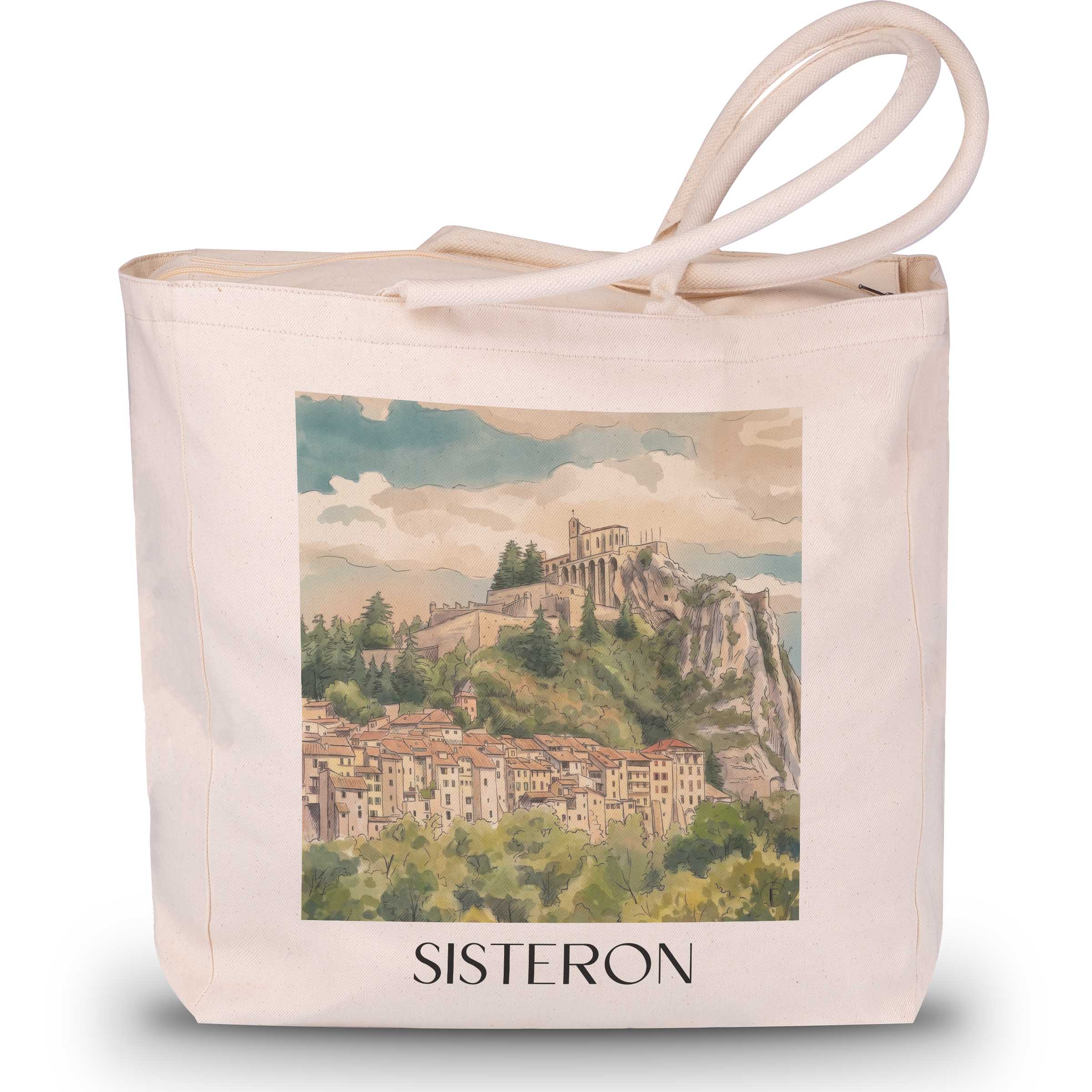 sisteron-provence-frankreich-einkaufstasche-aquarell