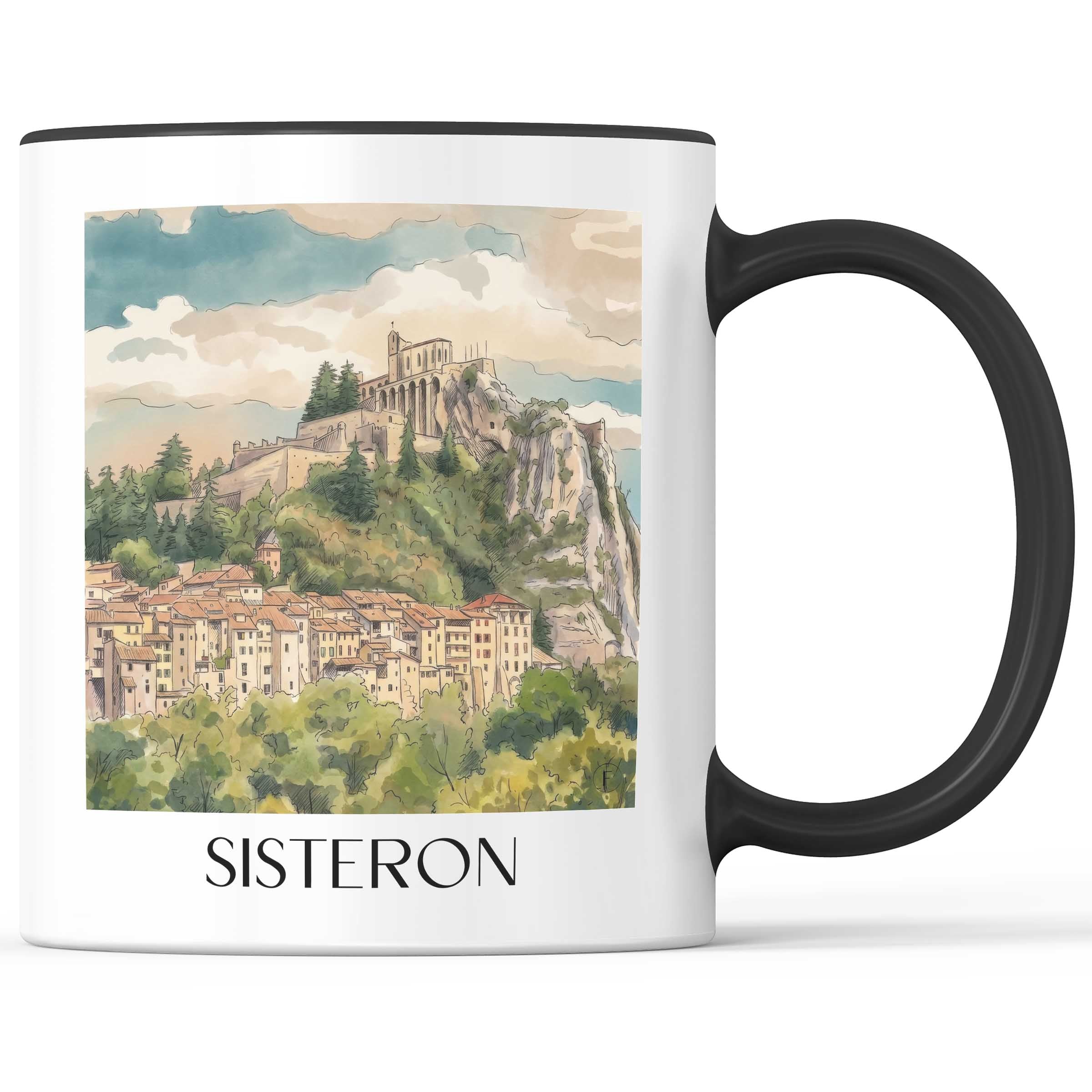 sisteron-provence-frankreich-kaffeebecher-aquarell