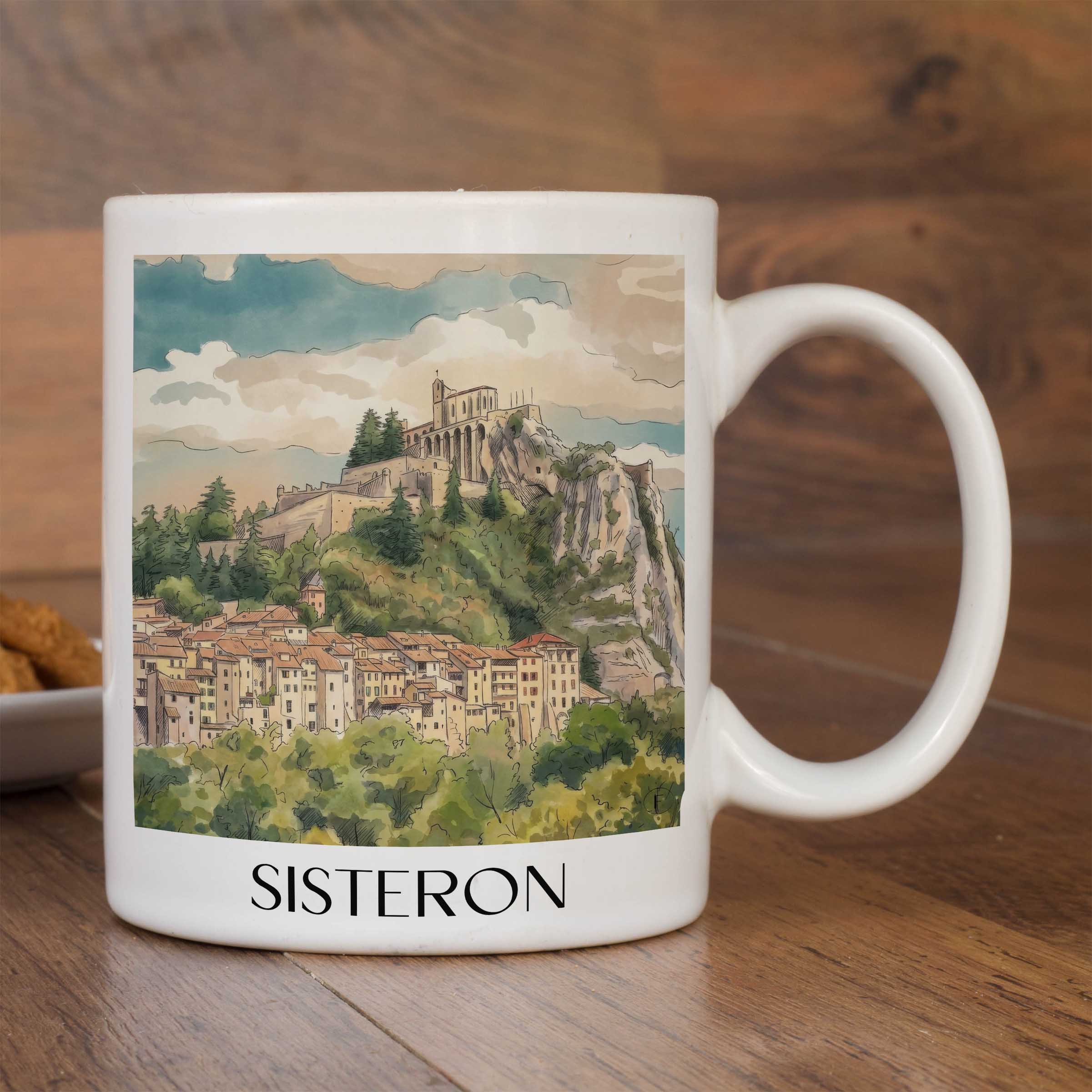 sisteron-provence-frankreich-kaffeebecher-aquarell