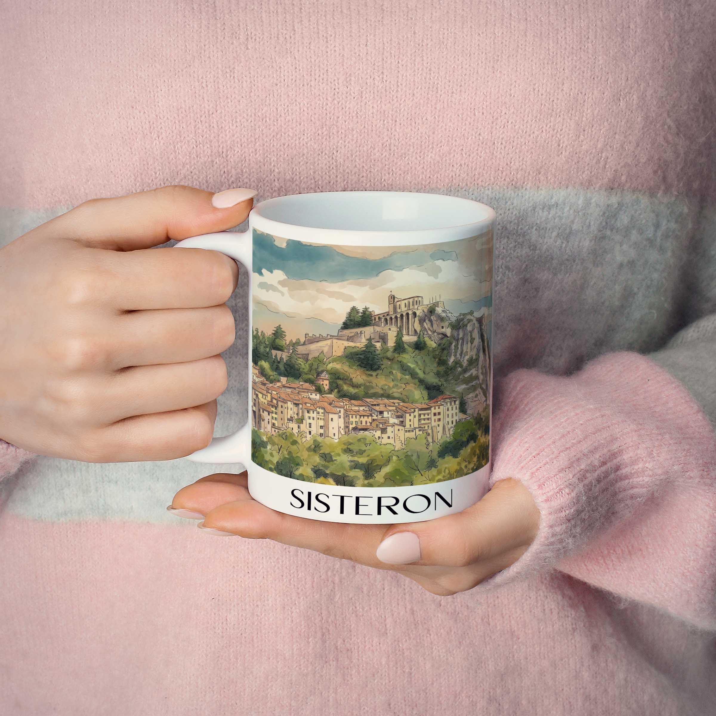 sisteron-provence-frankreich-kaffeebecher-aquarell