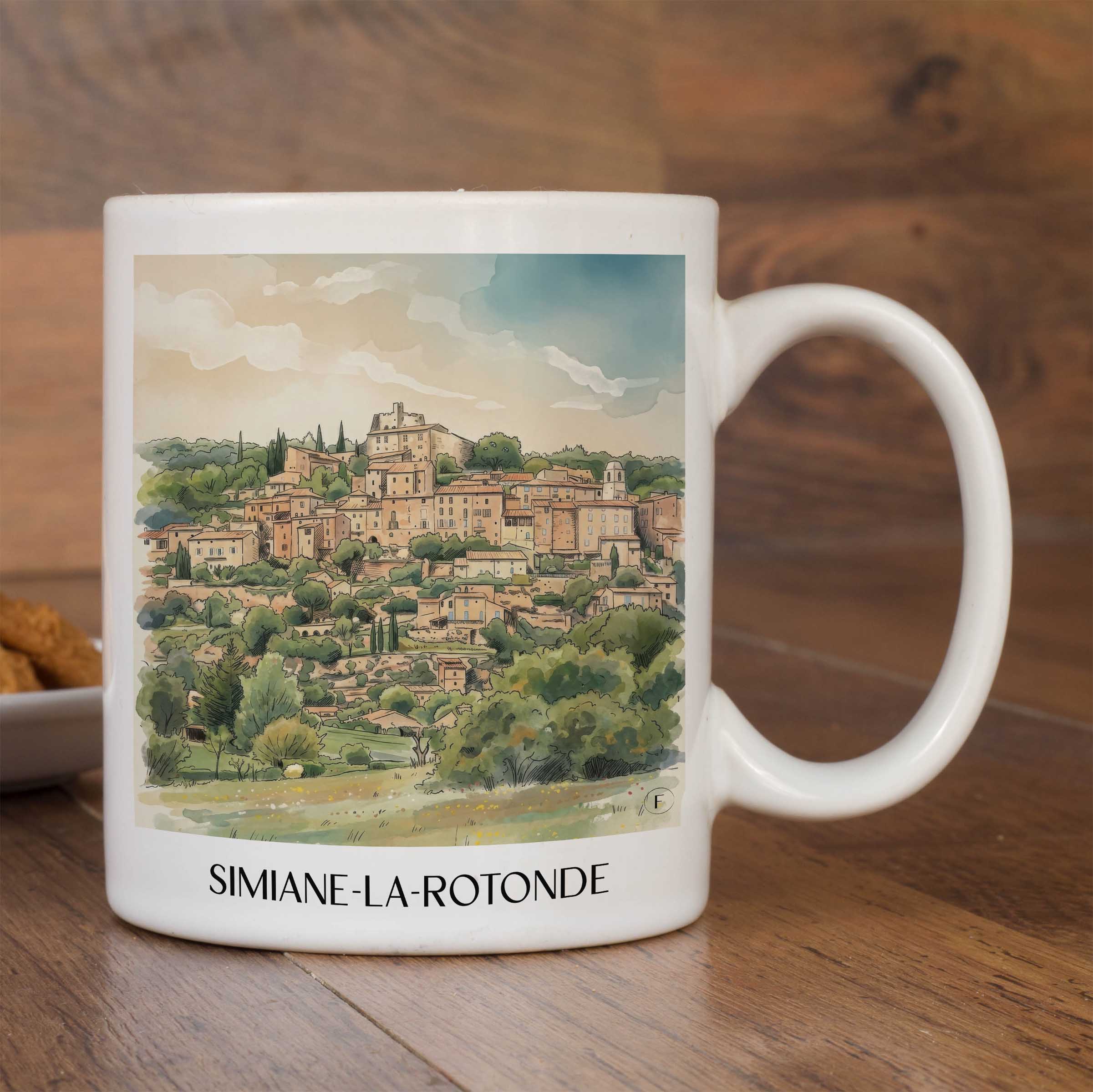 simiane-la-rotonde-provence-frankreich-kaffeebecher-aquarell