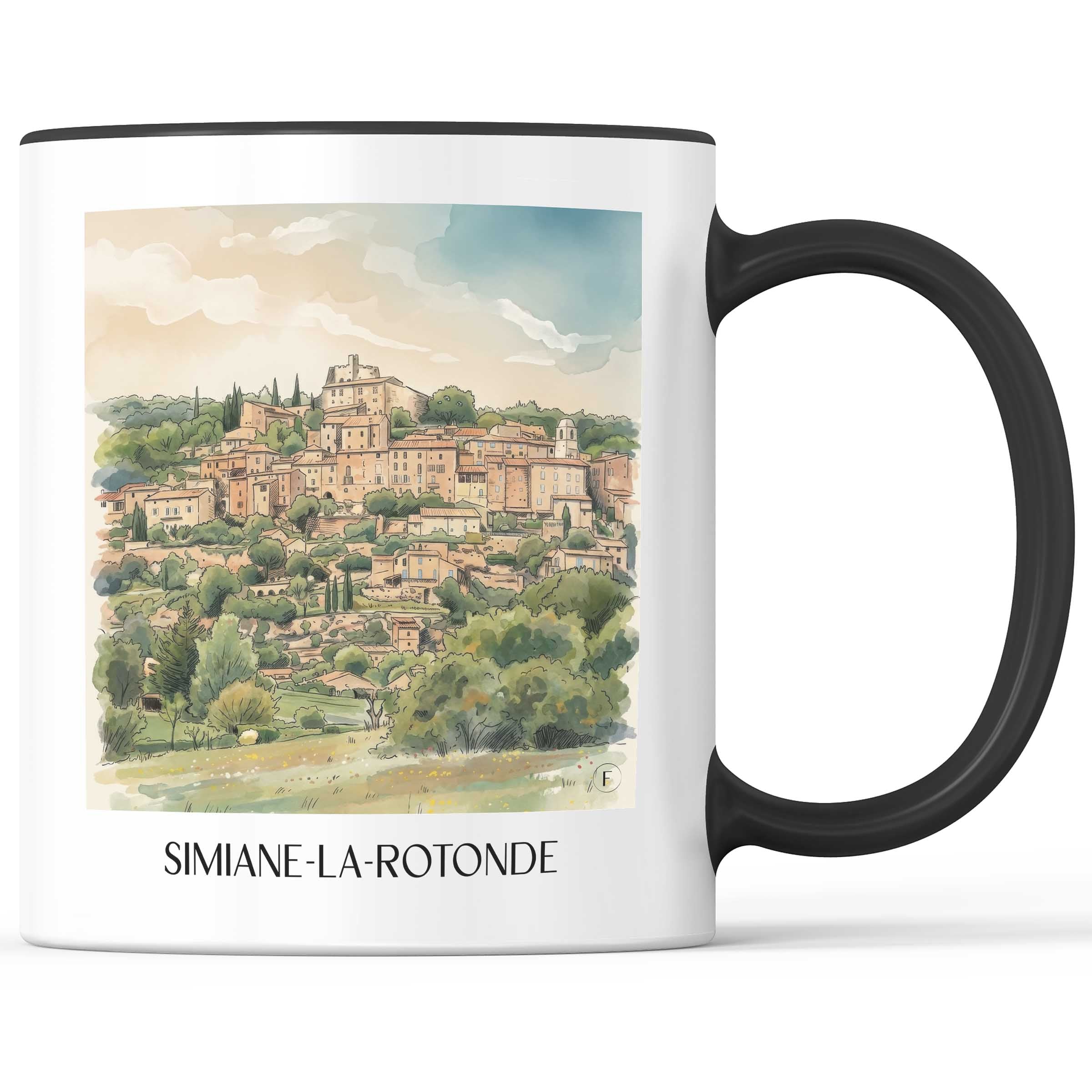 Simiane-la-Rotonde Kaffeebecher - Provence - Frankreich Becher - Kaffeetasse im Aquarell Stil