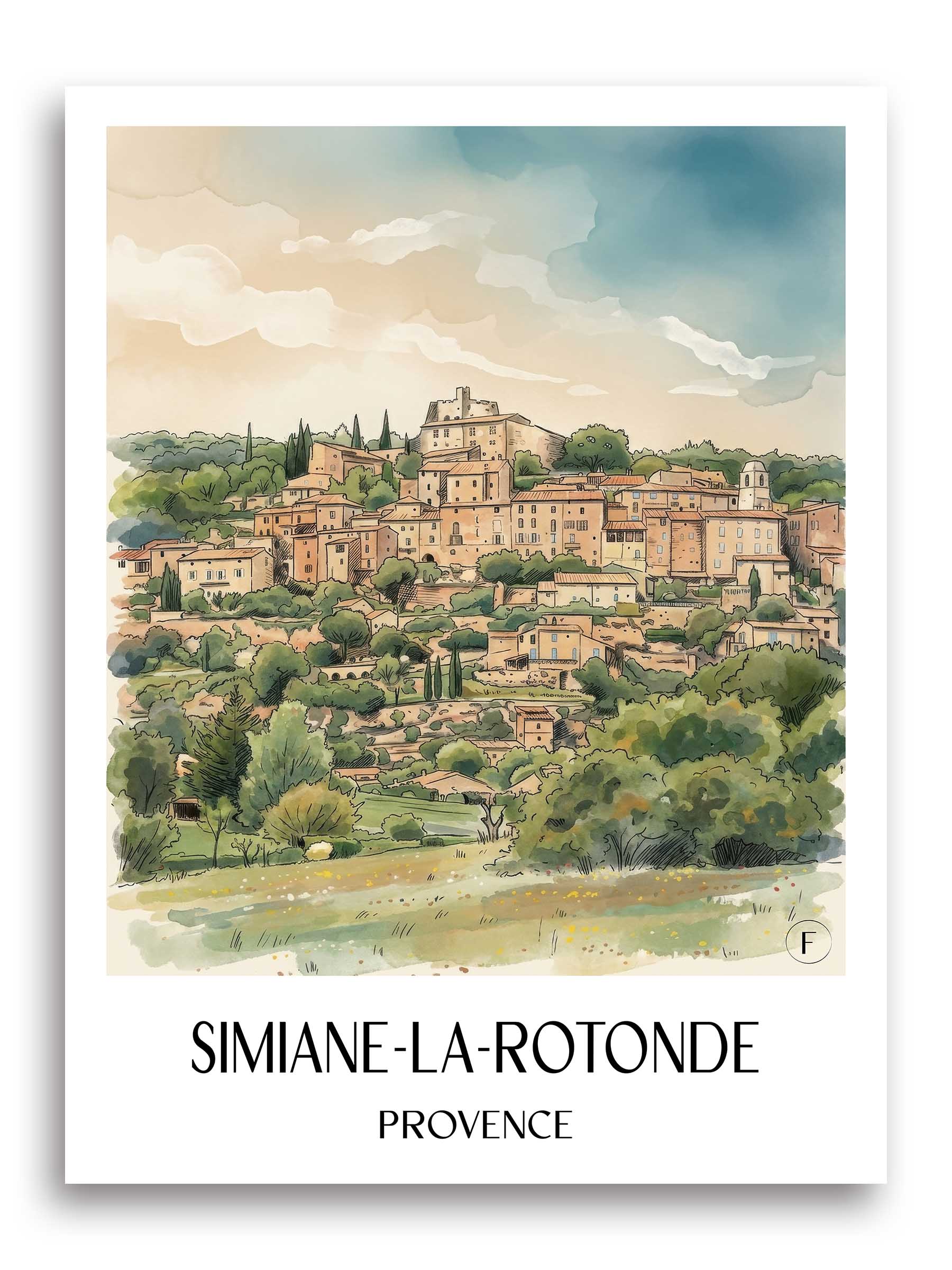 Simiane-la-Rotonde Poster - Provence - Frankreich Kunstdruck - Aquarell von A4 bis A1