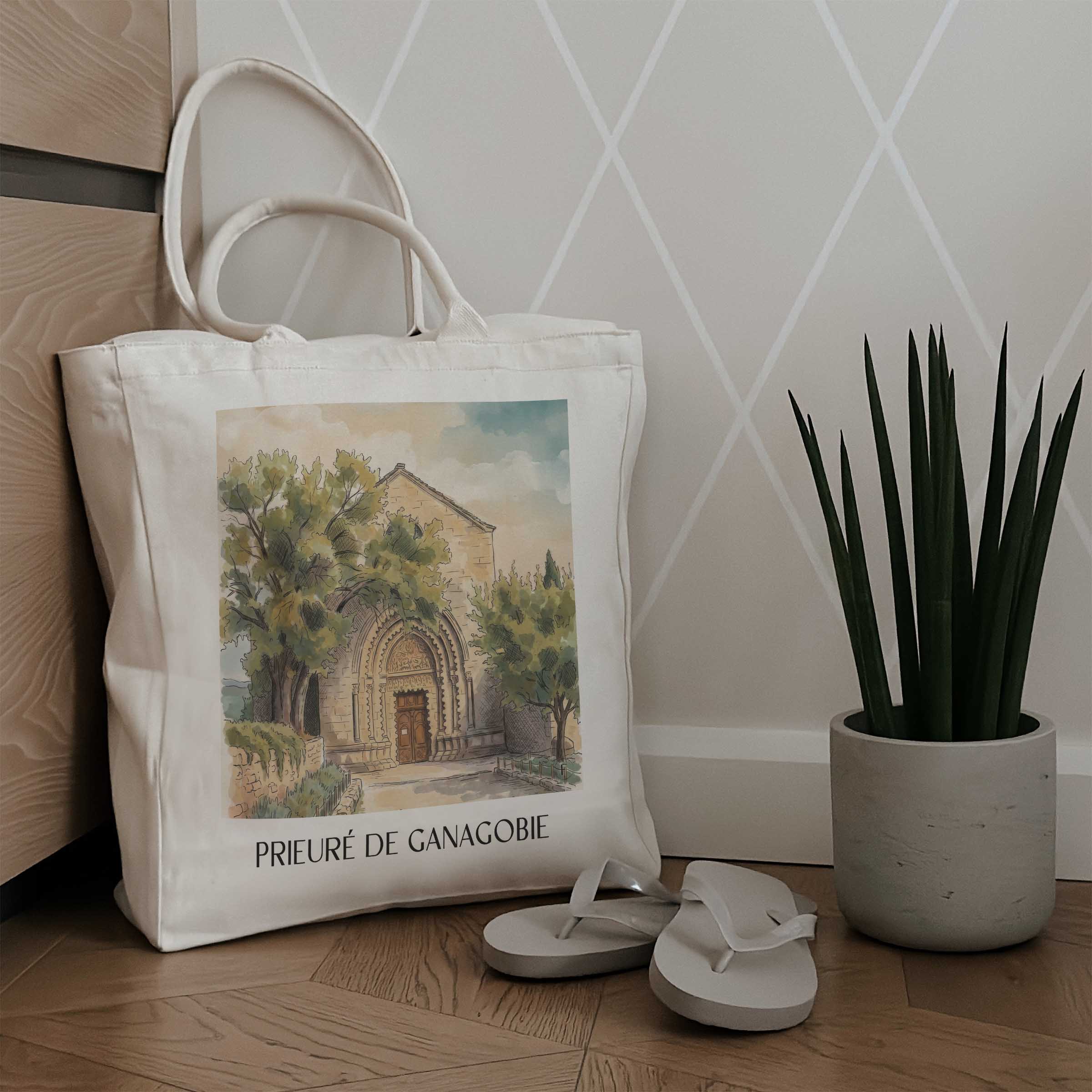 prieuré-de-ganagobie-provence-frankreich-einkaufstasche-aquarell