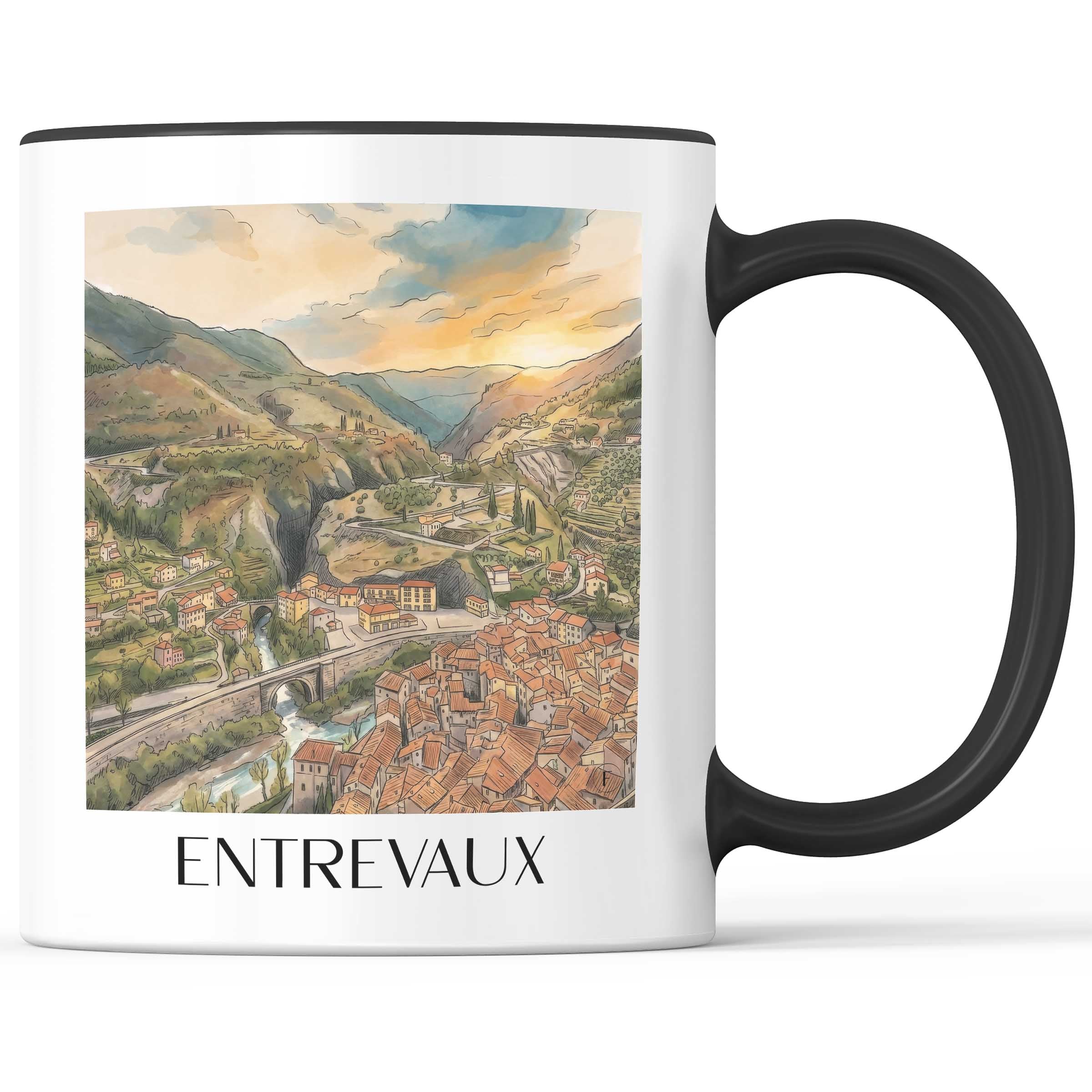 entrevaux-vallée-du-var-frankreich-kaffeebecher-aquarell