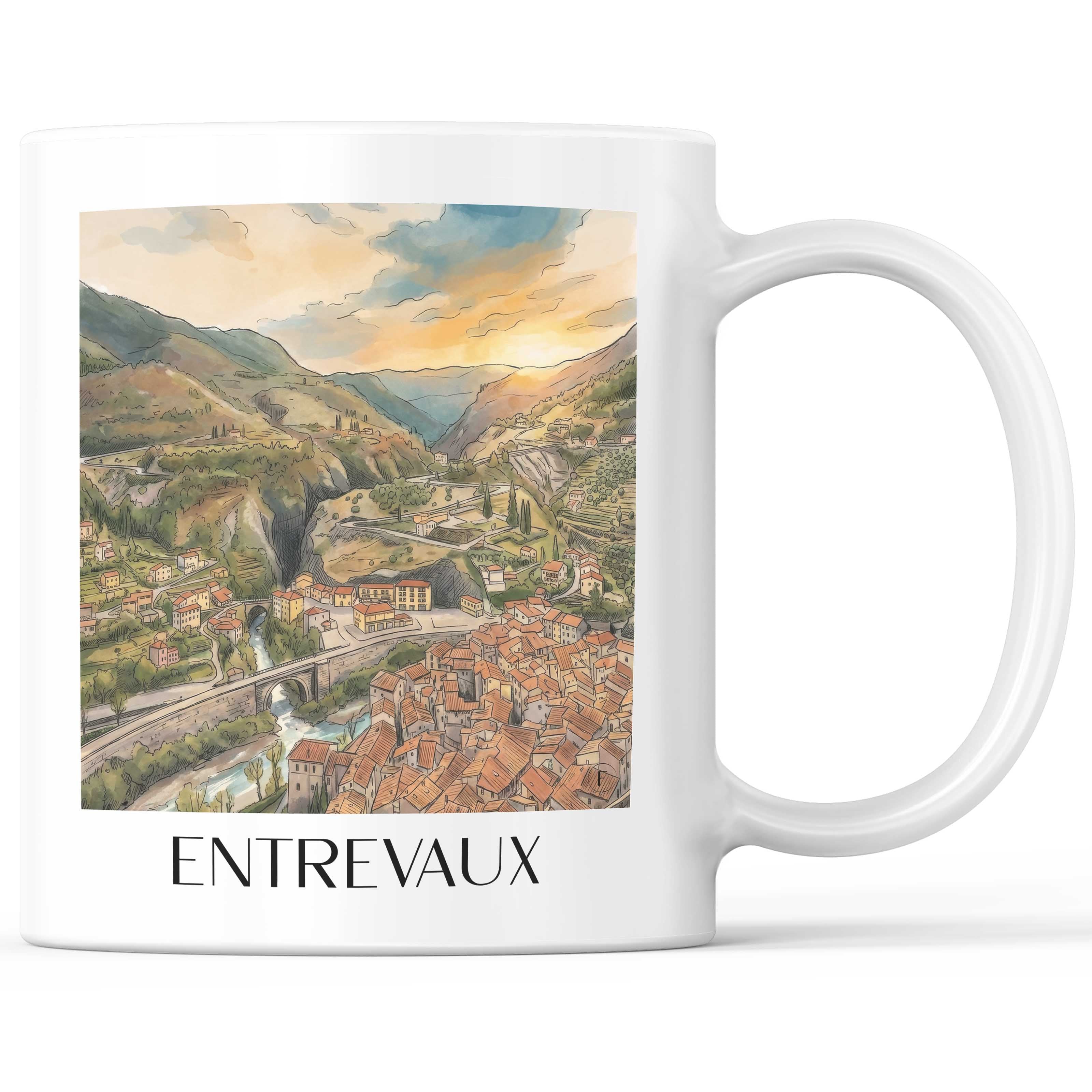 Entrevaux Kaffeebecher - Vallée du Var - Frankreich Becher - Kaffeetasse im Aquarell Stil