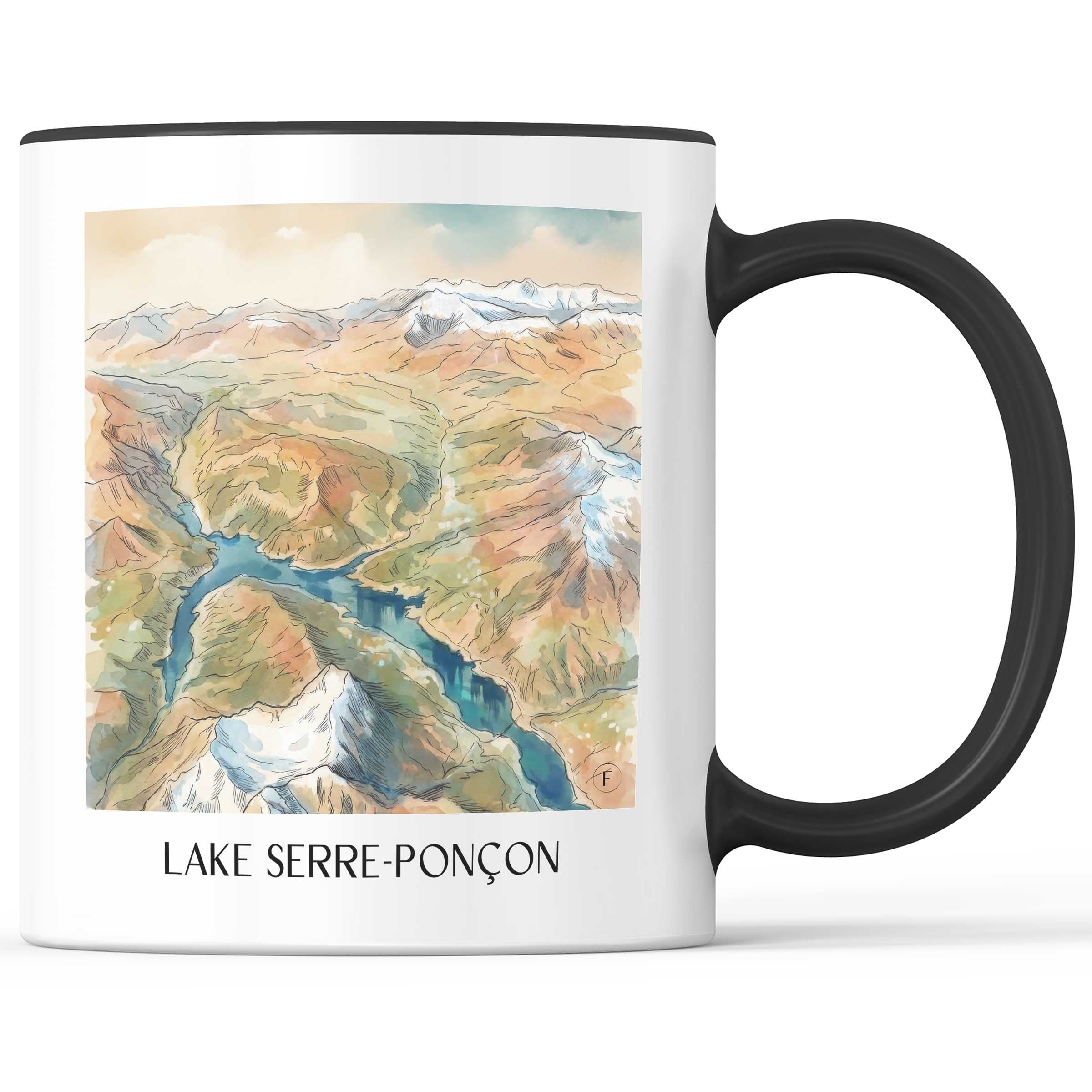 Lac de Serre-ponçon Kaffeebecher - Provence - Frankreich Becher - Kaffeetasse im Aquarell Stil