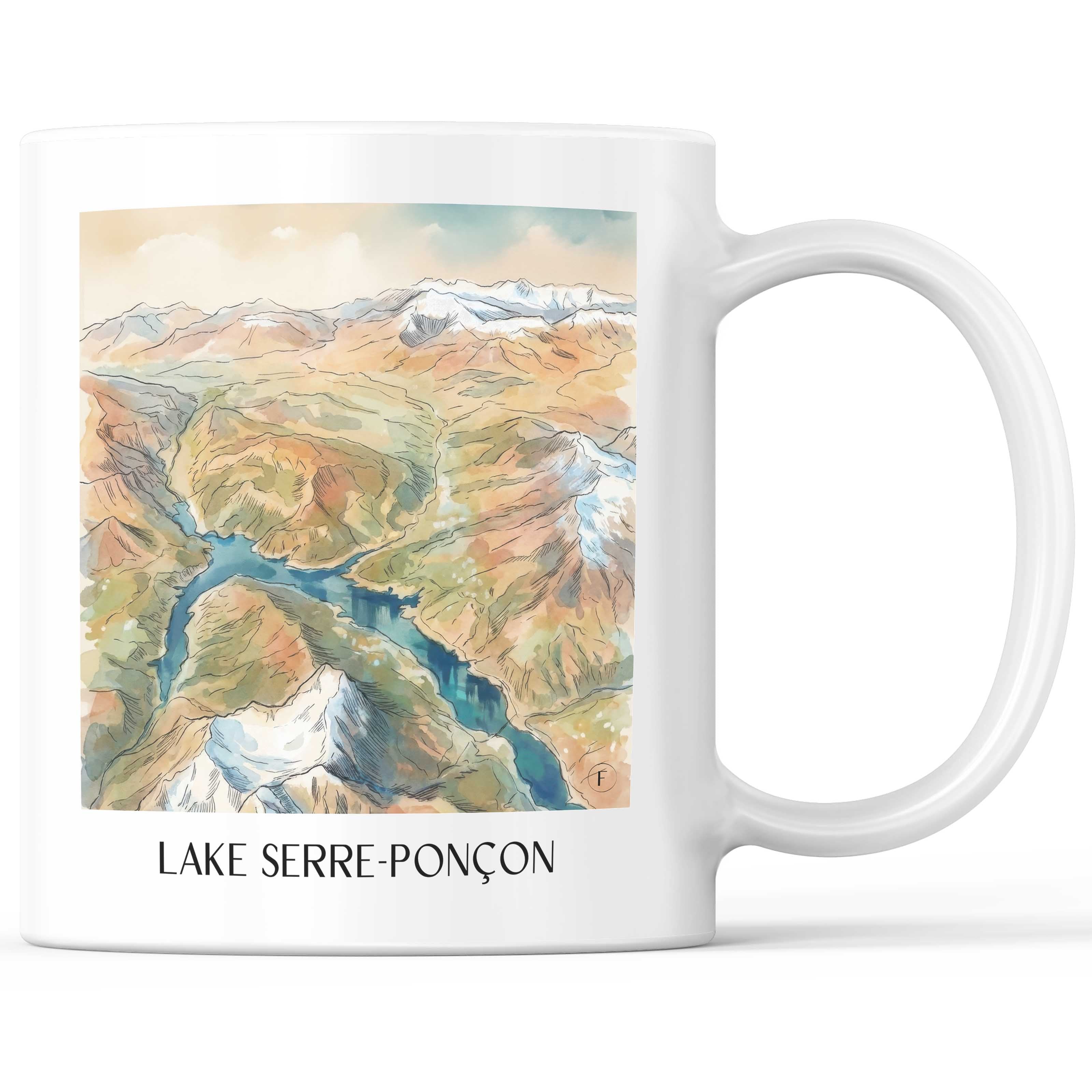 Lac de Serre-ponçon Kaffeebecher - Provence - Frankreich Becher - Kaffeetasse im Aquarell Stil